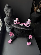 Crochet Frog Backpack – Black Frog Backpack with Sakura Flowers – Dark Aesthetic
