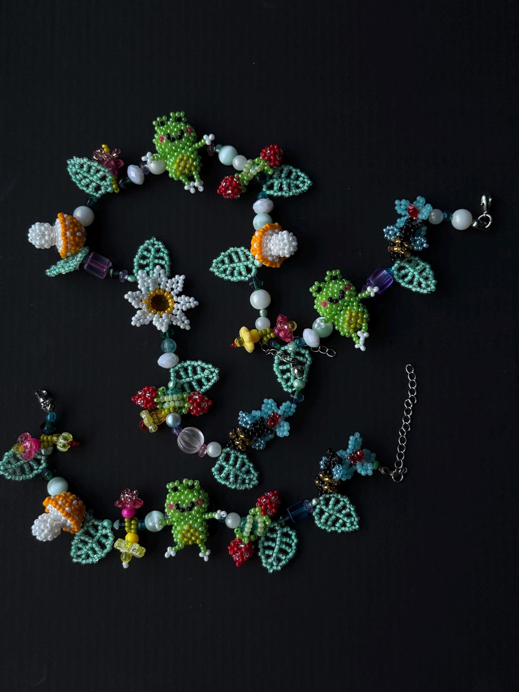 Forest Frog Jewelry Set – Handmade Beaded Necklace & Bracelet, Goblincore Fairycore Gift