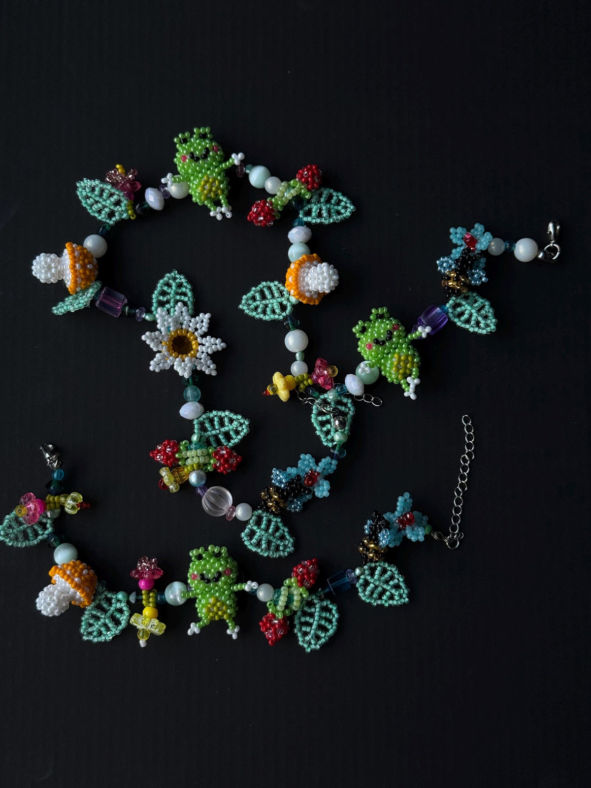 Forest Frog Jewelry Set – Handmade Beaded Necklace & Bracelet, Goblincore Fairycore Gift