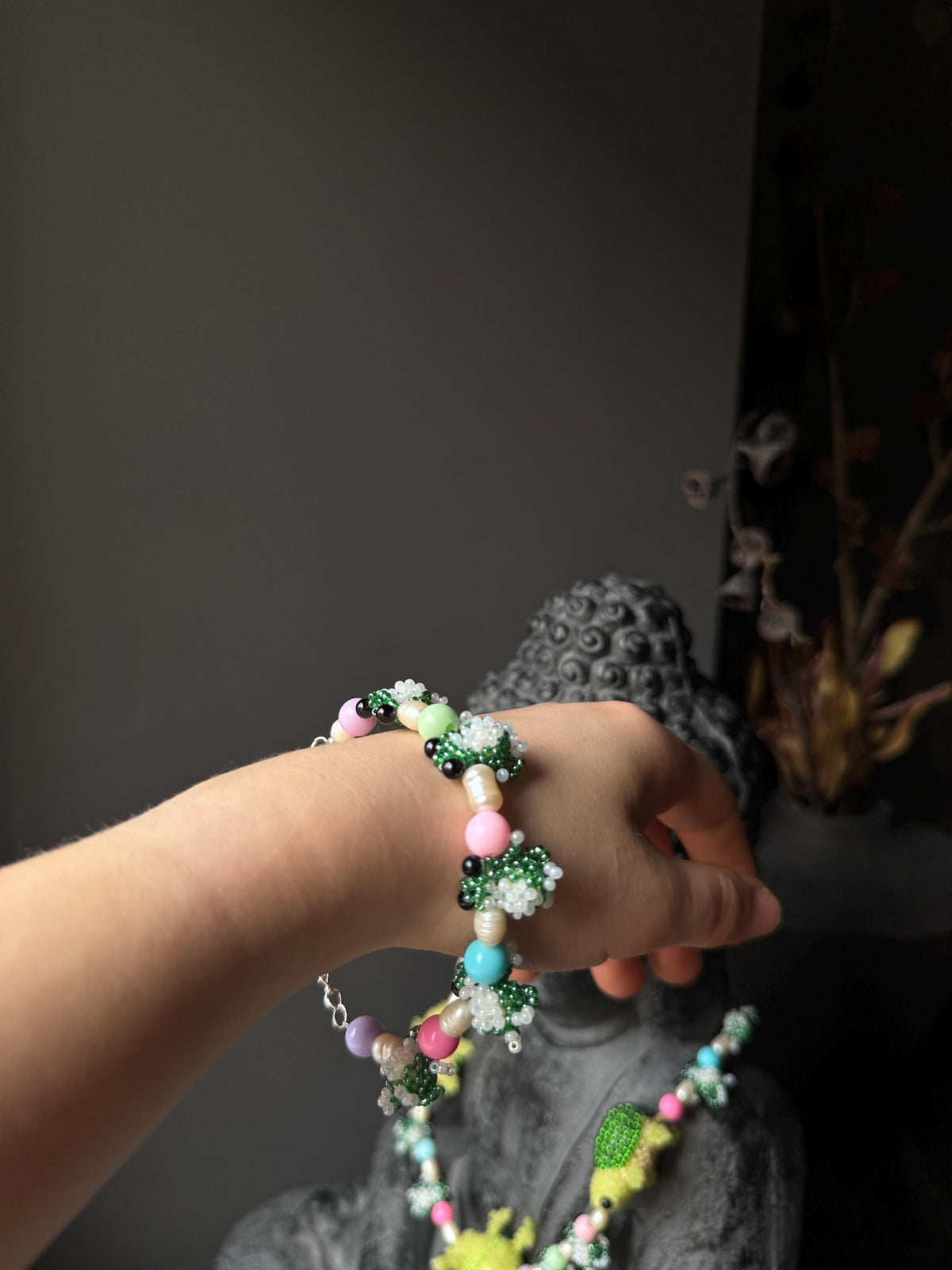 Forest Creature Jewelry Set – Handmade Beaded Necklace & Bracelet, Frog Turtle Chameleon Gift