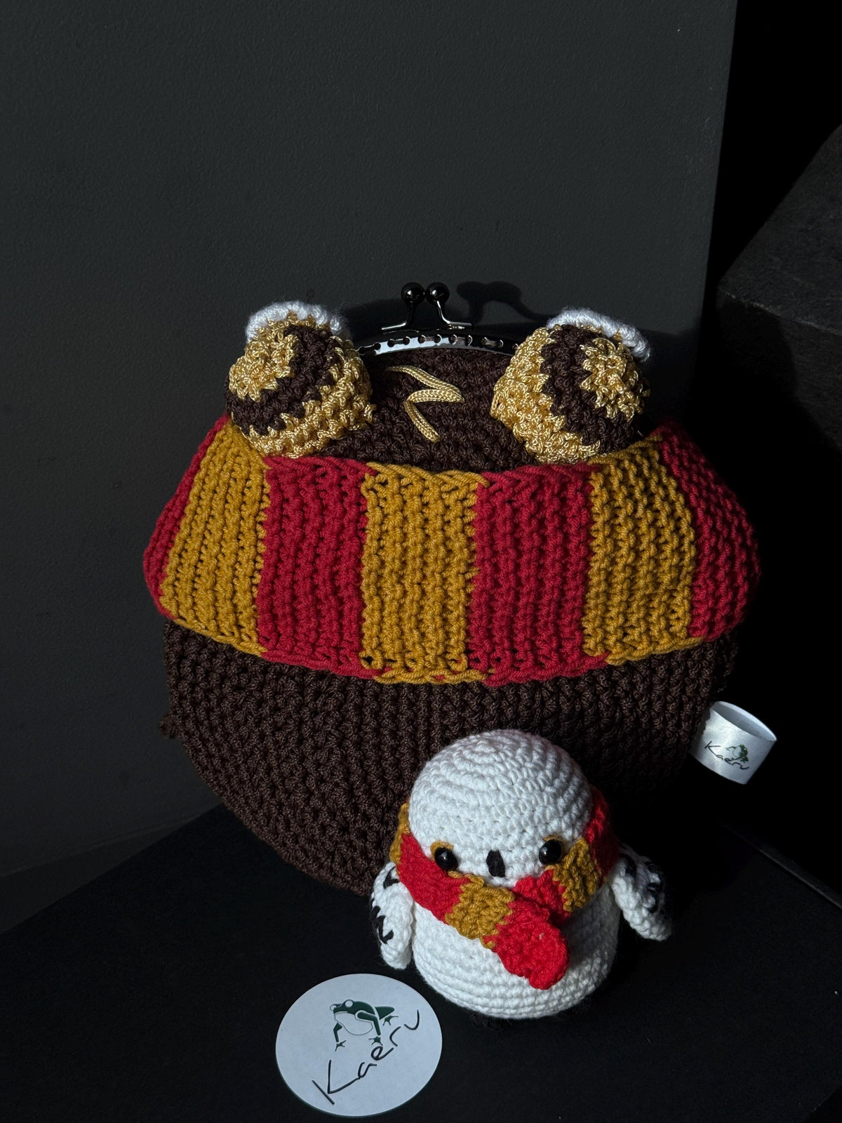 Wizard Frog Bag with Detachable Snowy Owl – Handmade Crochet Crossbody Bag, Magical Woodland Statement Purse