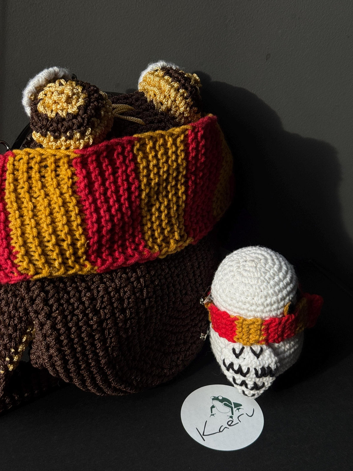 Wizard Frog Bag with Detachable Snowy Owl – Handmade Crochet Crossbody Bag, Magical Woodland Statement Purse