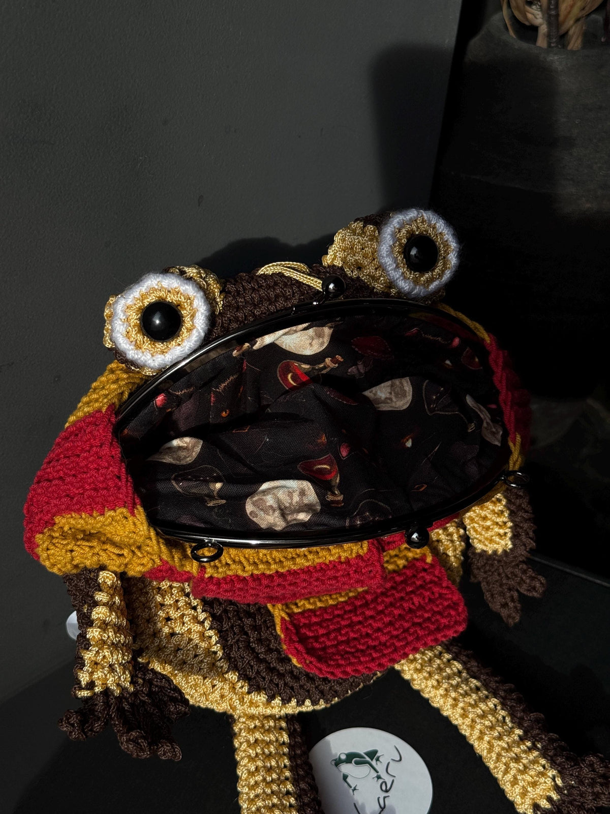 Wizard Frog Bag with Detachable Snowy Owl – Handmade Crochet Crossbody Bag, Magical Woodland Statement Purse