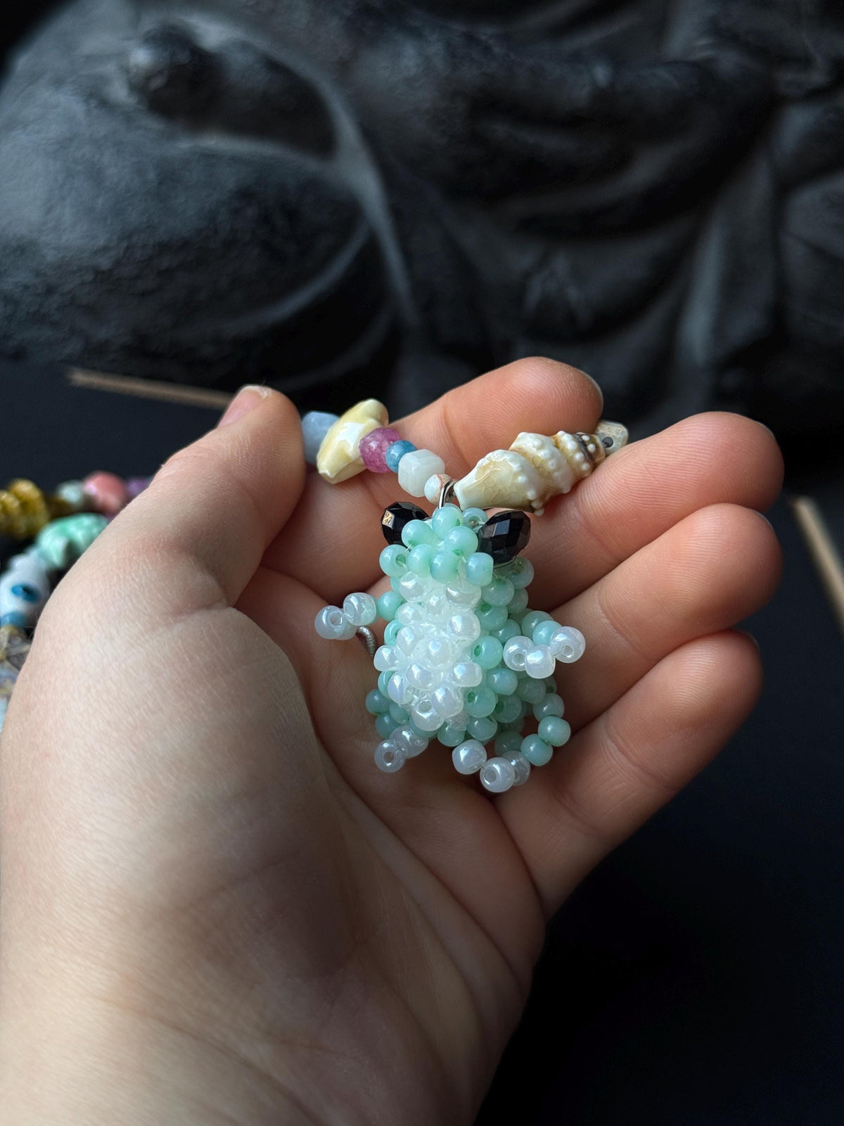 Ocean Inspired Beaded Frog Necklace – Ceramic & Glass Beads with Adjustable Chain
