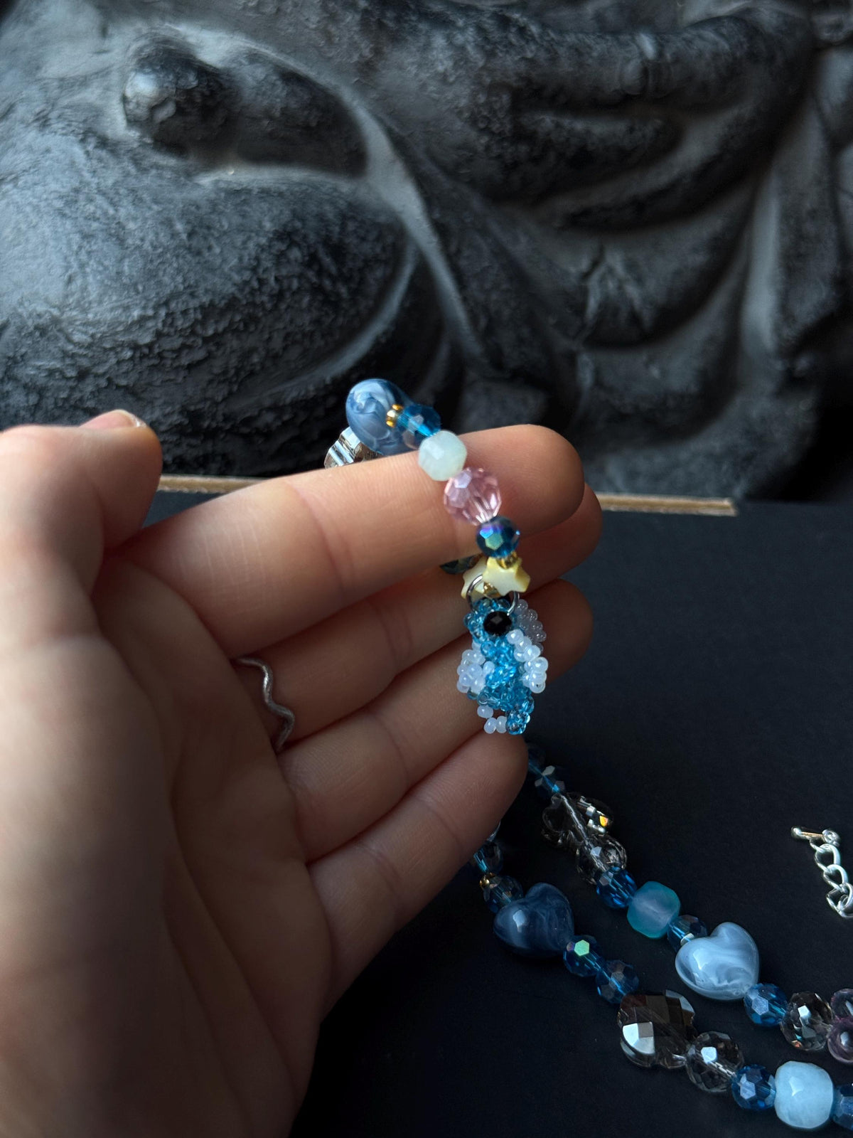 Ocean Inspired Beaded Frog Necklace – Ceramic & Glass Beads with Adjustable Chain