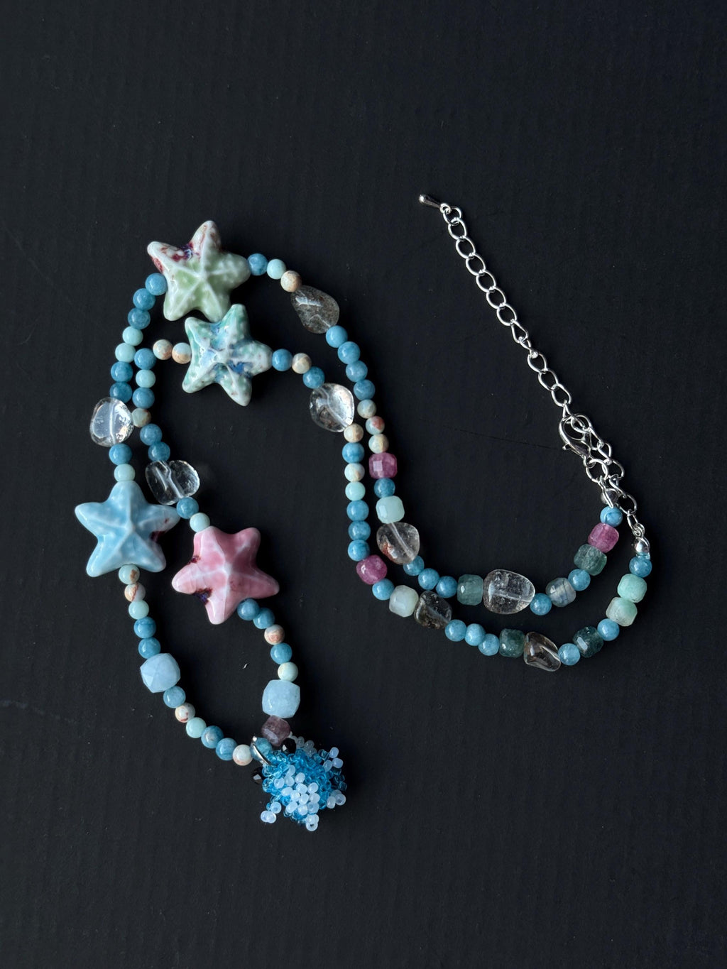 Ocean Inspired Beaded Frog Necklace – Ceramic & Glass Beads with Adjustable Chain