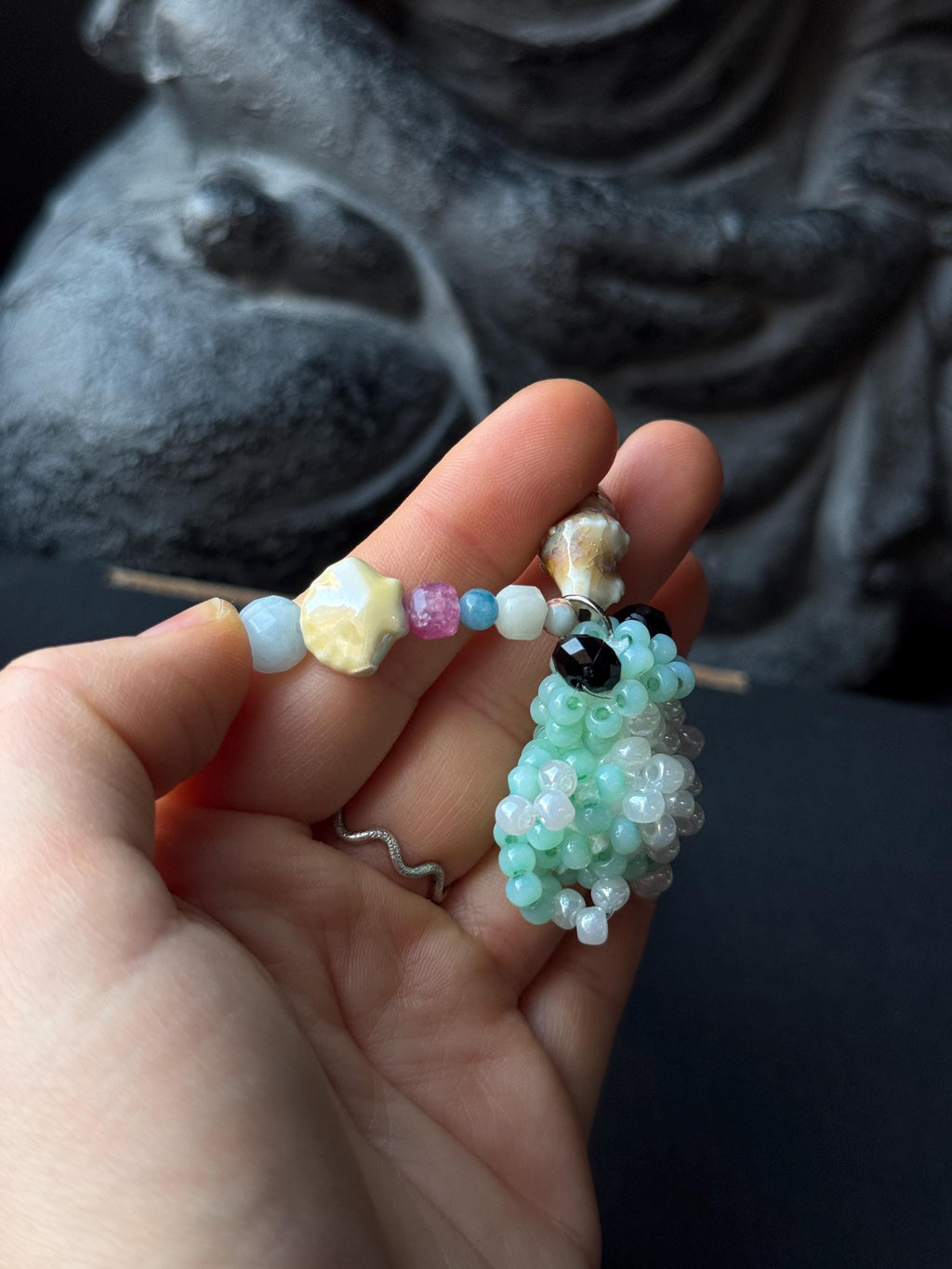 Ocean Inspired Beaded Frog Necklace – Ceramic & Glass Beads with Adjustable Chain