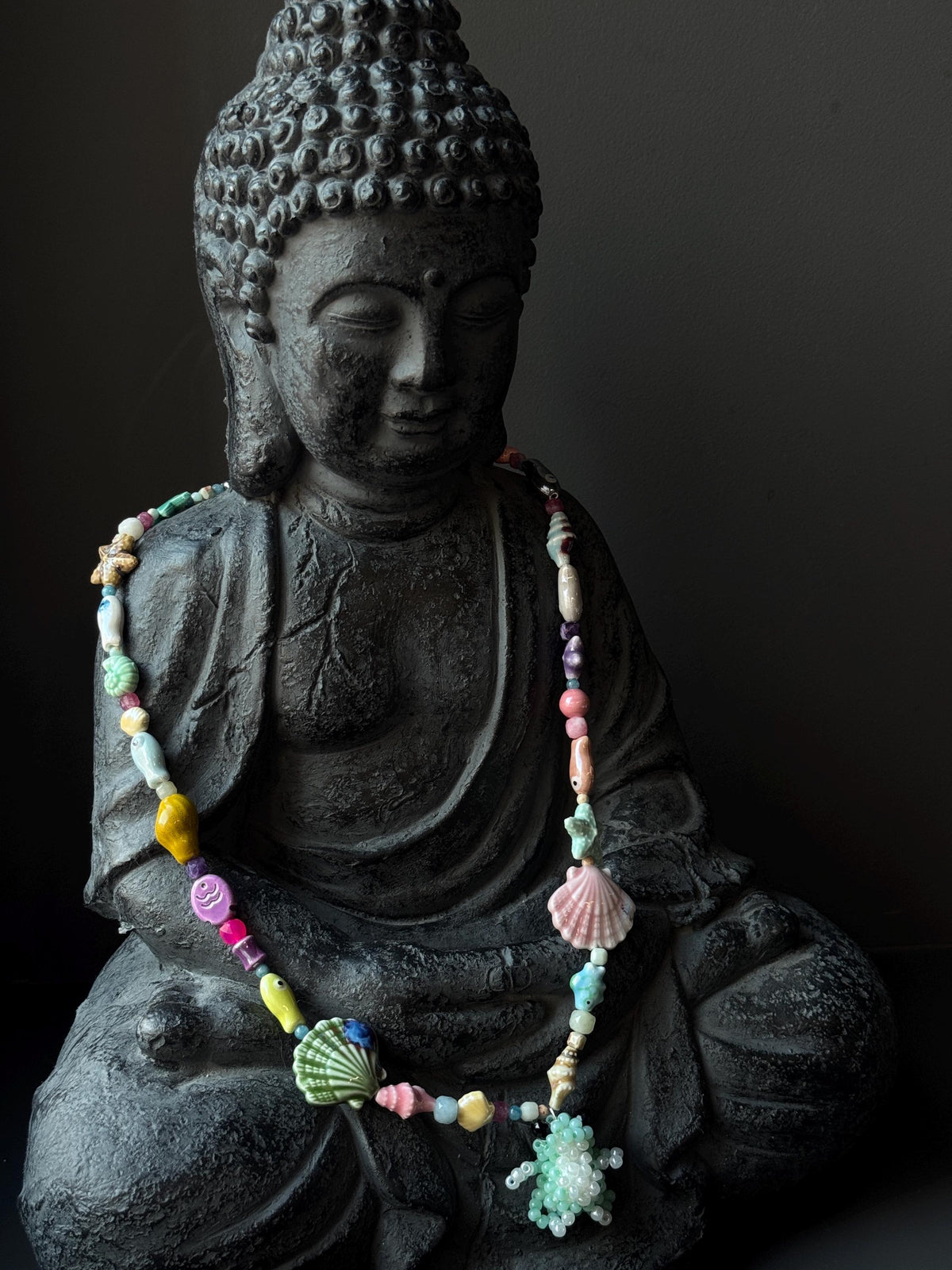 Ocean Inspired Beaded Frog Necklace – Ceramic & Glass Beads with Adjustable Chain