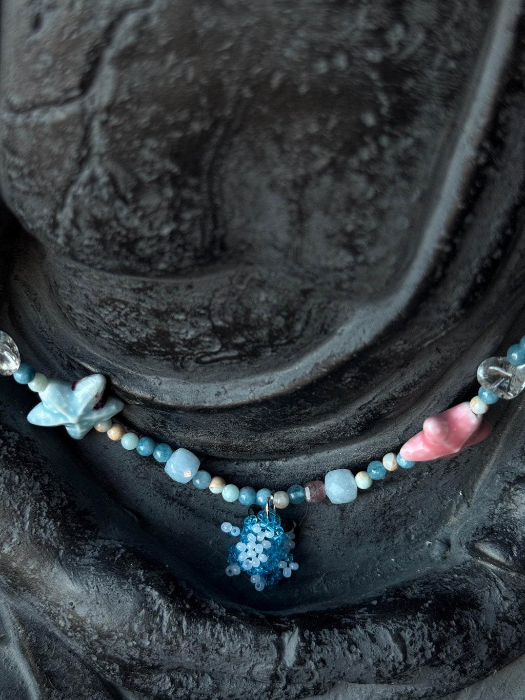 Ocean Inspired Beaded Frog Necklace – Ceramic & Glass Beads with Adjustable Chain