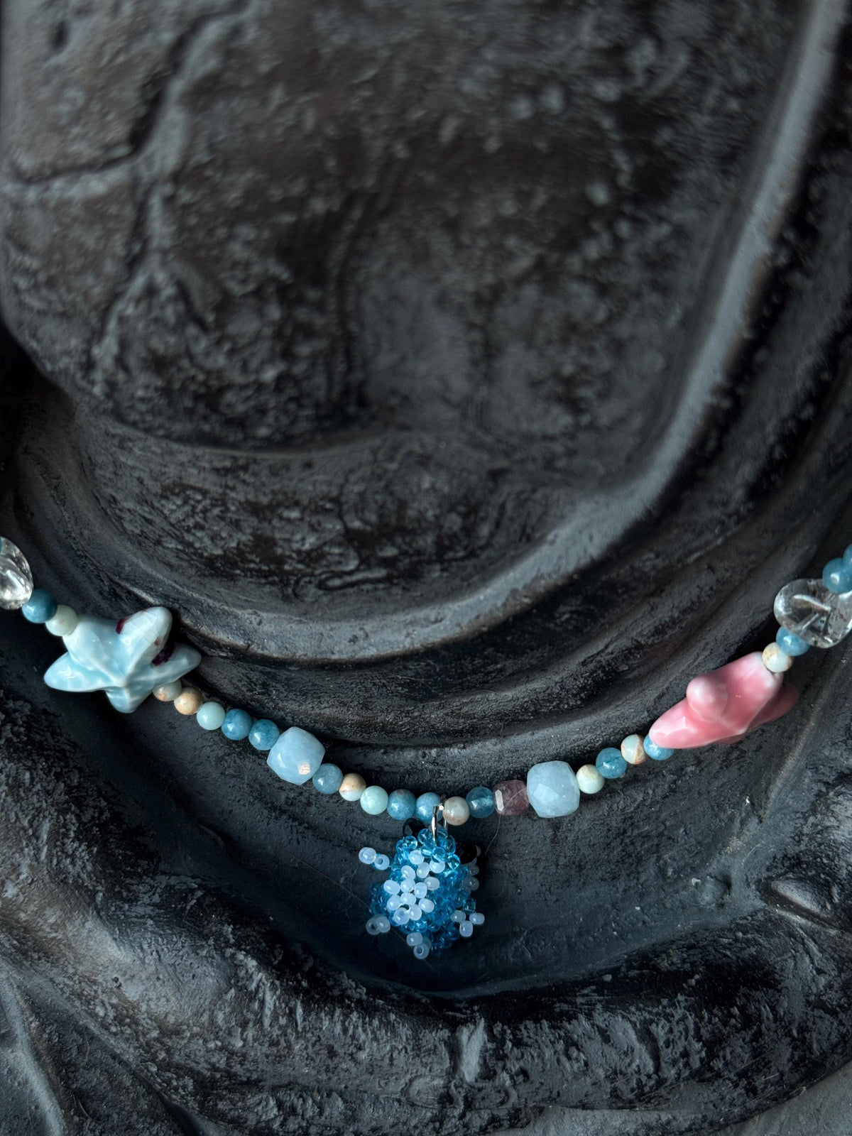 Ocean Inspired Beaded Frog Necklace – Ceramic & Glass Beads with Adjustable Chain