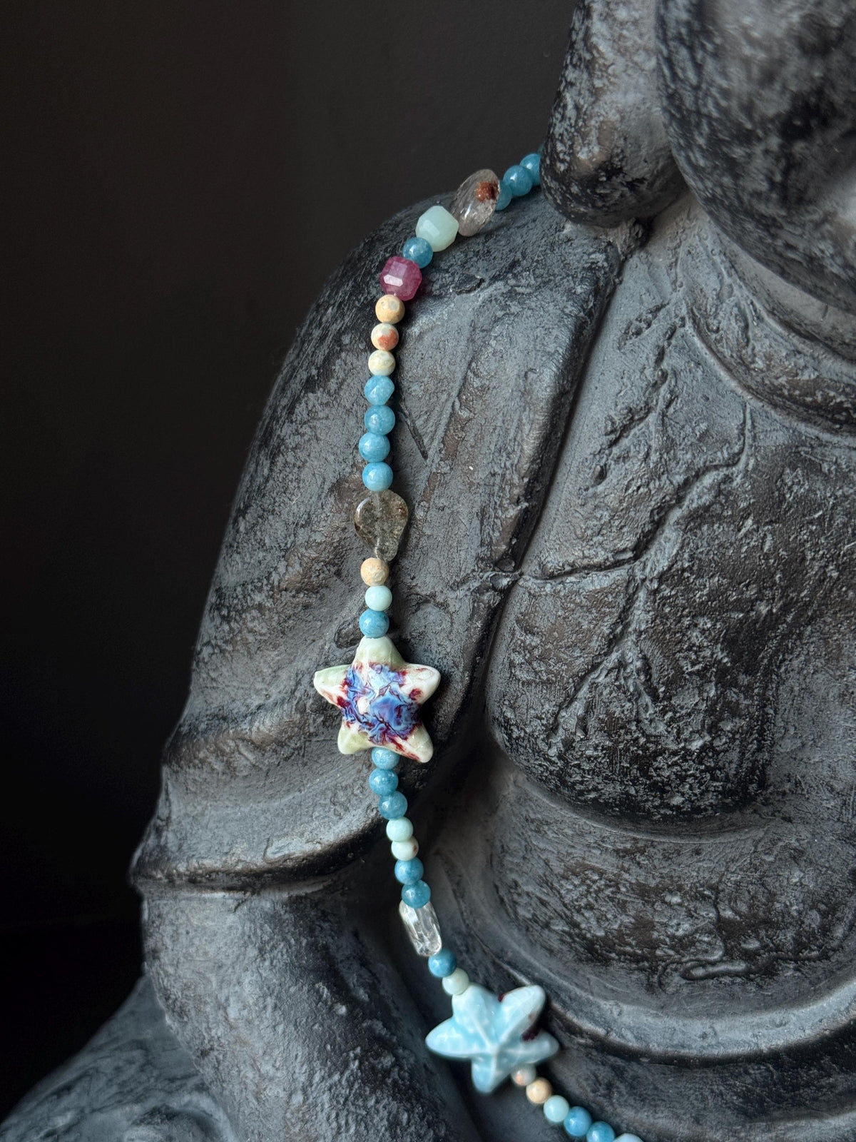 Ocean Inspired Beaded Frog Necklace – Ceramic & Glass Beads with Adjustable Chain