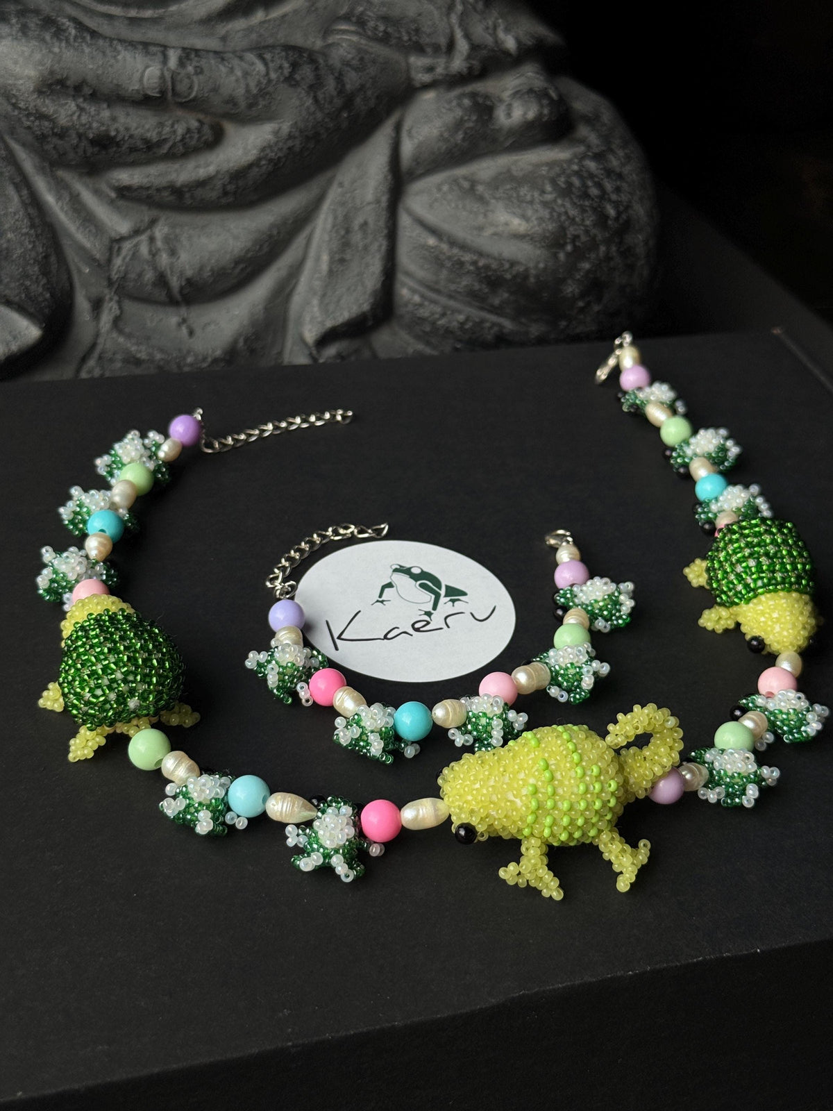 Forest Creature Jewelry Set – Handmade Beaded Necklace & Bracelet, Frog Turtle Chameleon Gift