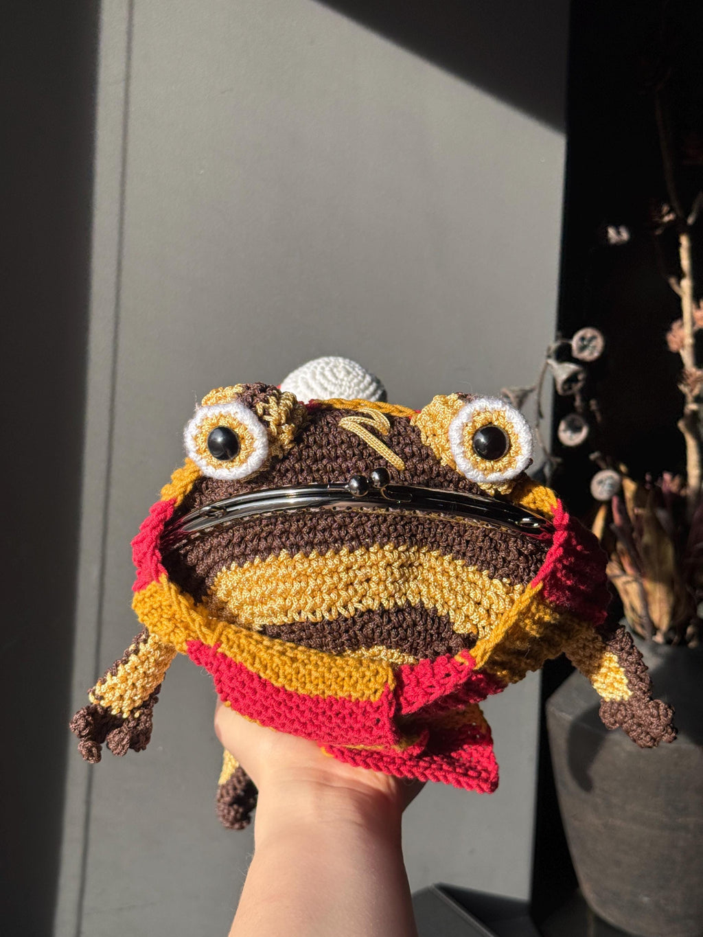 Wizard Frog Bag with Detachable Snowy Owl – Handmade Crochet Crossbody Bag, Magical Woodland Statement Purse