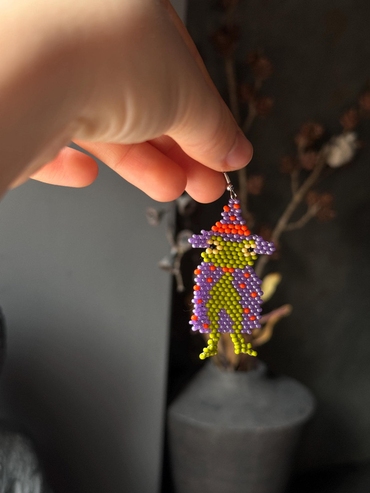 Beaded Frog Earrings – Handmade Goblincore Toad Jewelry, Witchy Cottagecore Seed Bead Statement Earrings, Unique Frog Lover Gift