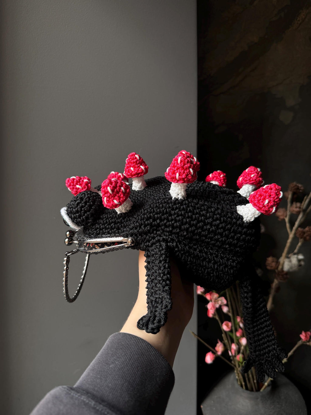 Forest Frog Bag — Goblincore Crochet Toad Purse with Mushrooms — Cottagecore Crossbody — Handmade Kaeru Frog Bag