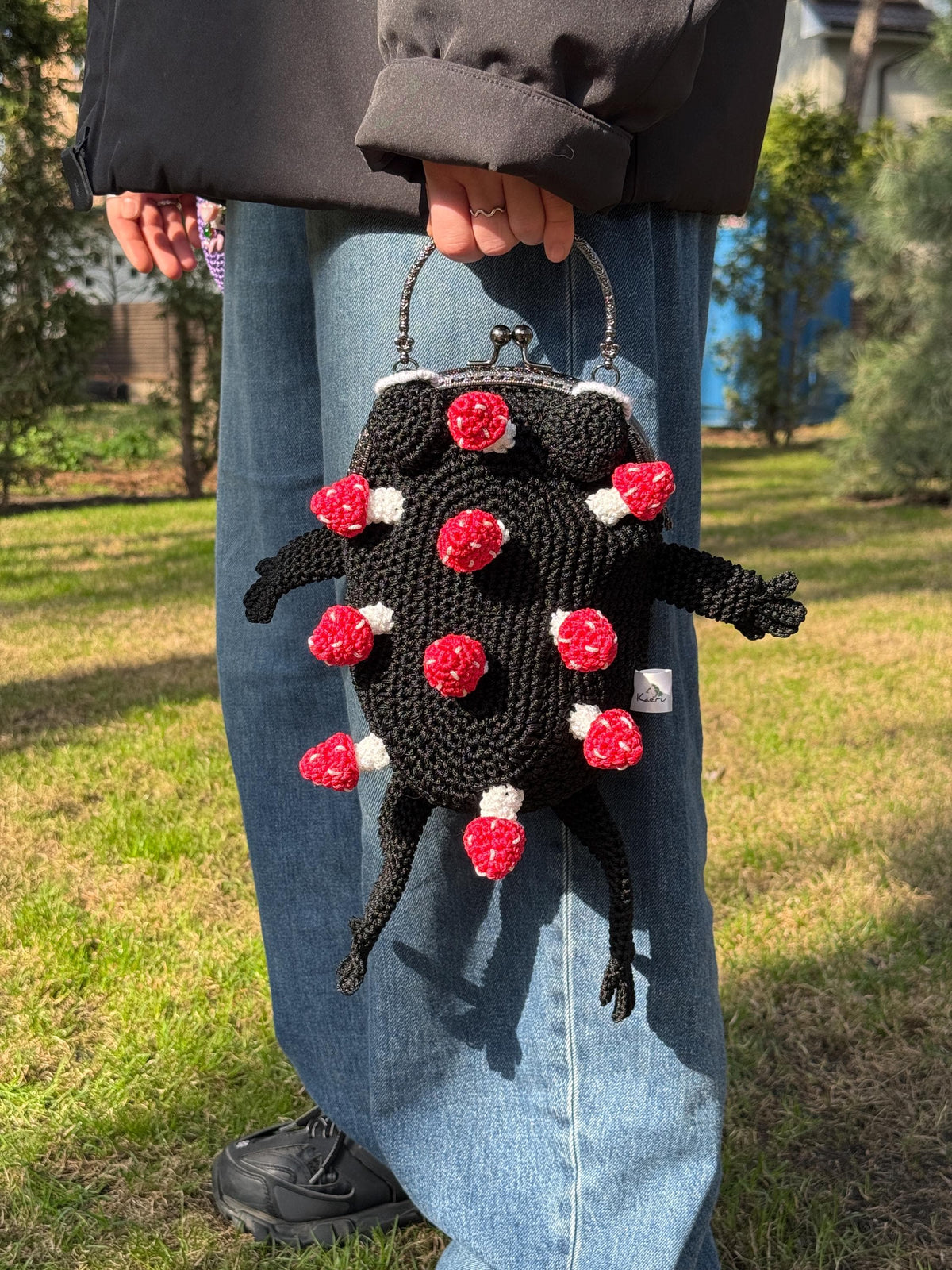 Forest Frog Bag — Goblincore Crochet Toad Purse with Mushrooms — Cottagecore Crossbody — Handmade Kaeru Frog Bag