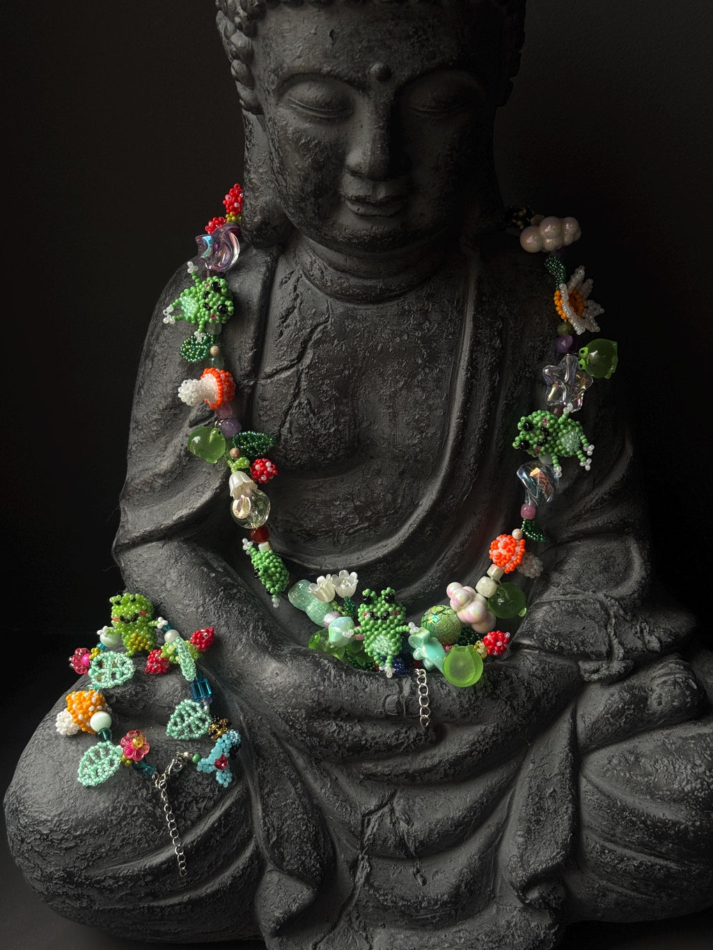Forest Frog Jewelry Set – Handmade Beaded Necklace & Bracelet, Goblincore Fairycore Gift