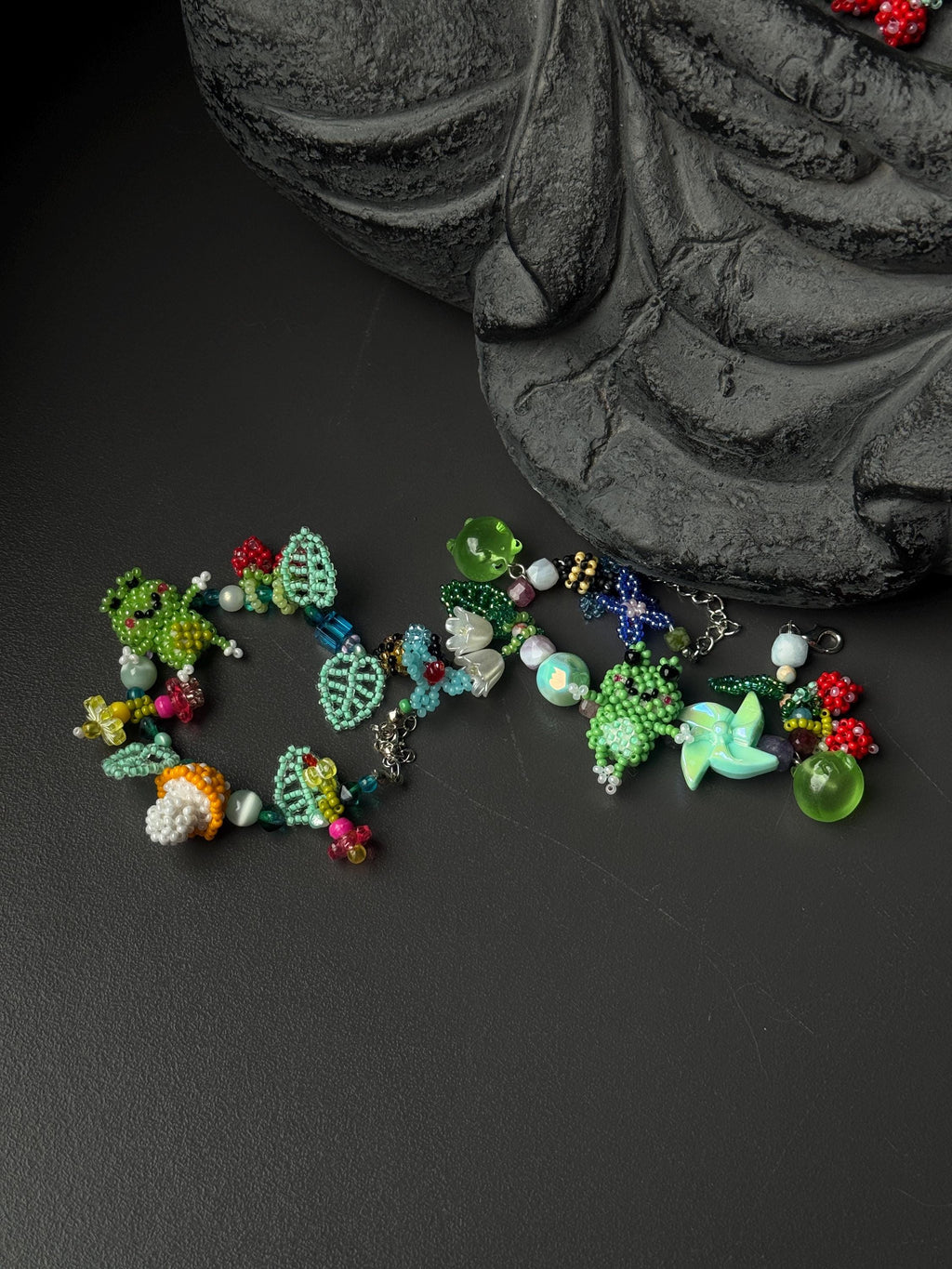 Forest Frog Jewelry Set – Handmade Beaded Necklace & Bracelet, Goblincore Fairycore Gift