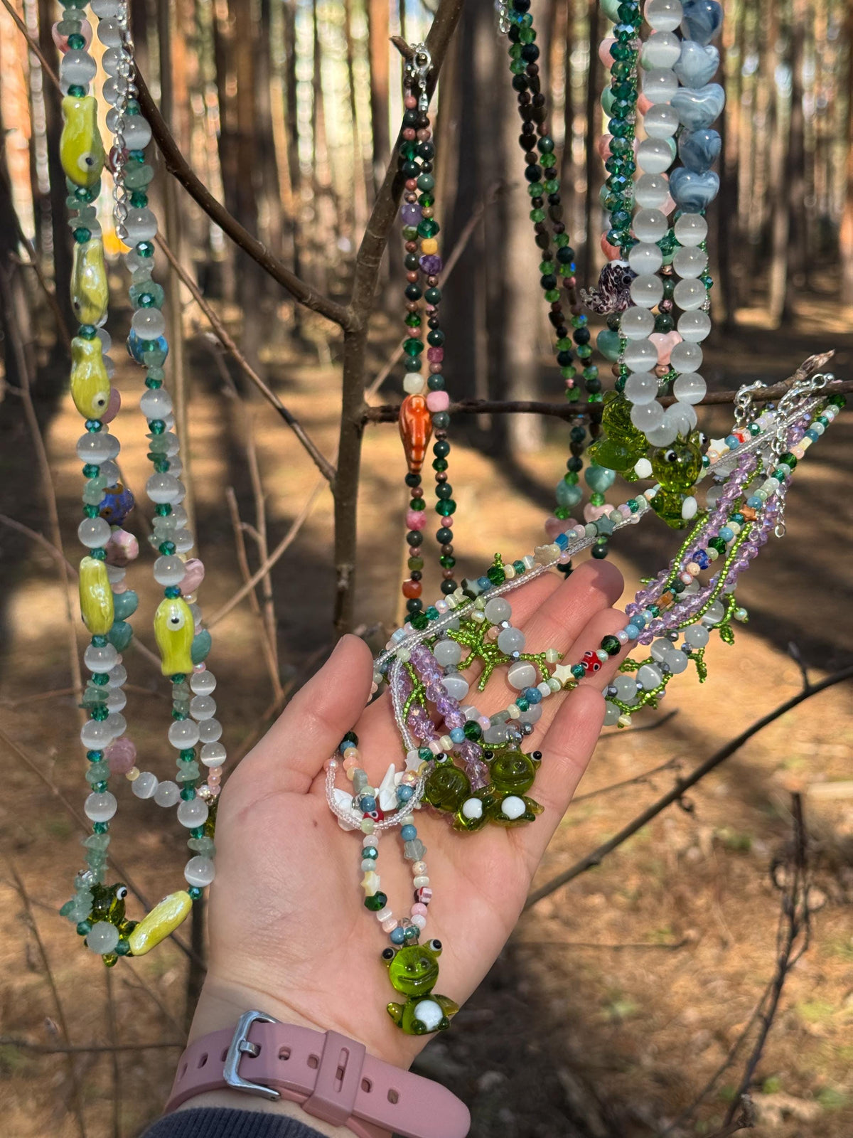Forest Frog Stone Necklaces – Handmade Natural Stone Jewelry with Frog Pendants