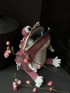 Handmade Crochet Frog Bag – Unique Kawaii Crossbody Purse with Roses – Quirky Gift for Her