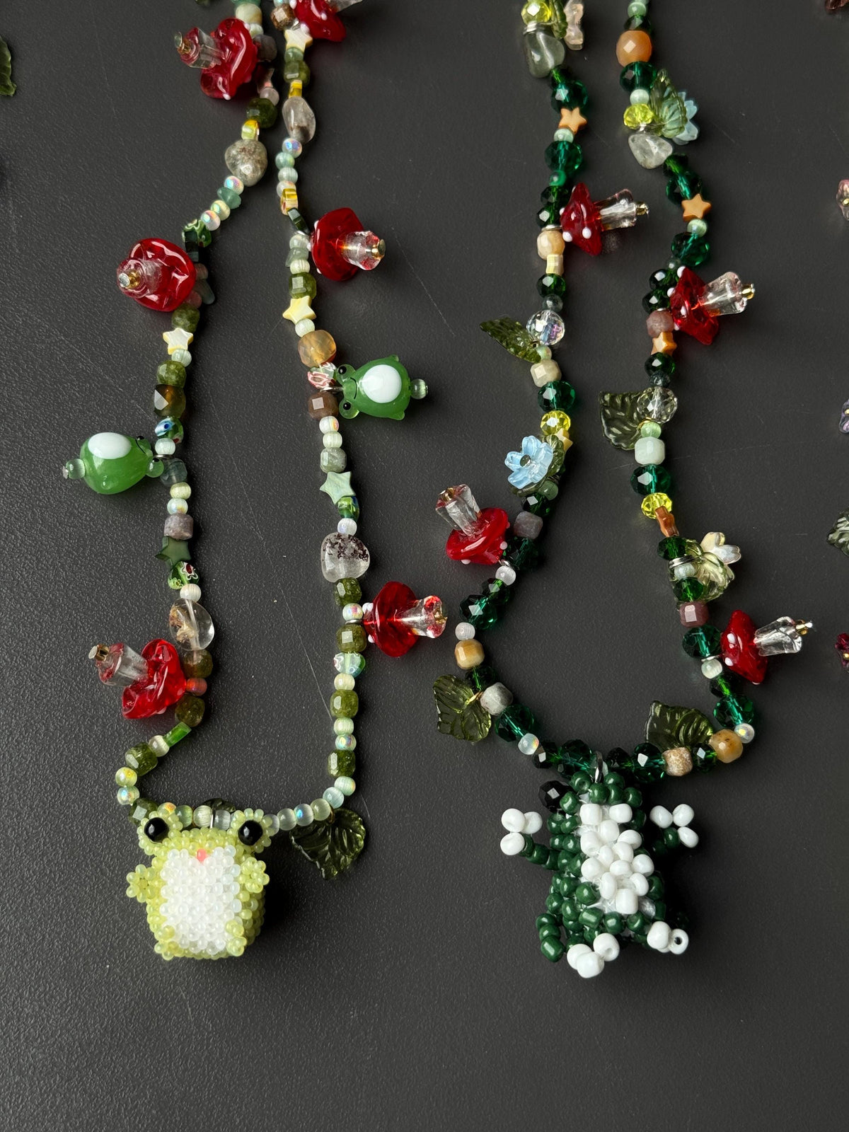 Beaded Necklace with Frog Charm – Forest Aesthetic Jewelry, Nature Inspired Necklace