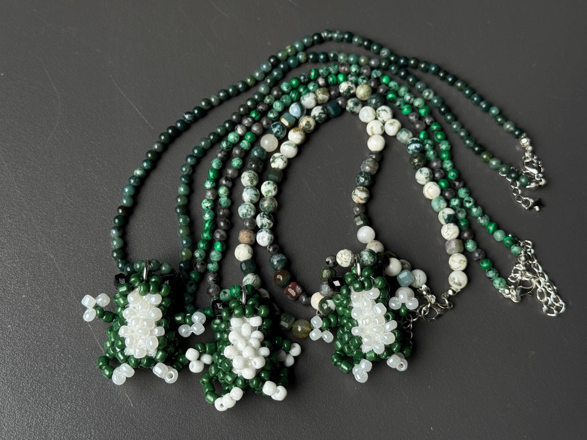 Beaded Necklace with Frog Charm – Forest Aesthetic Jewelry, Nature Inspired Necklace