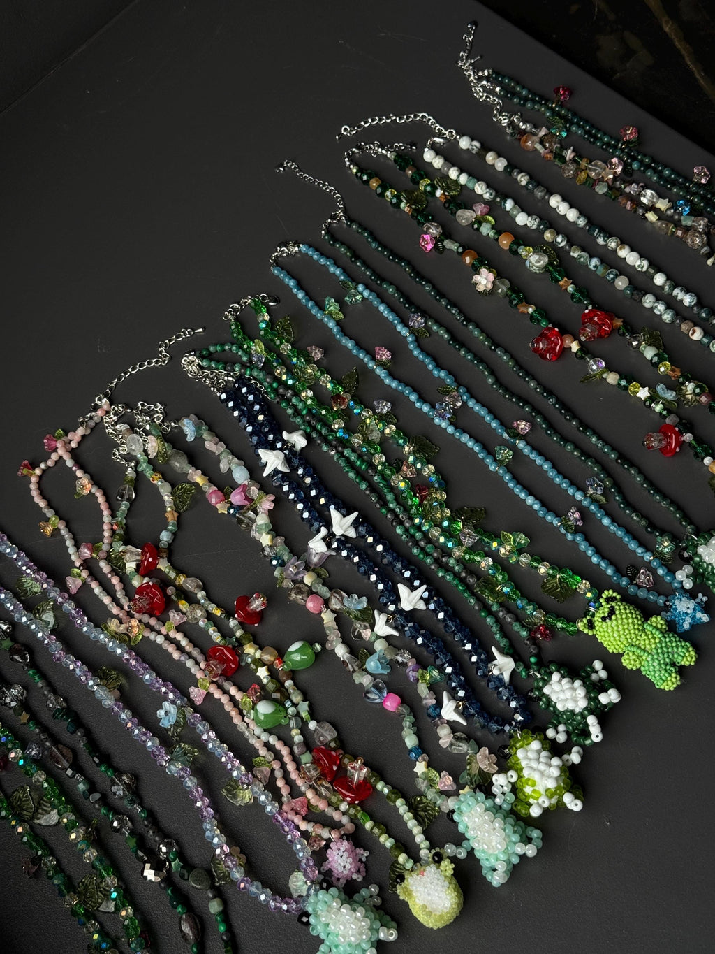 Beaded Necklace with Frog Charm – Forest Aesthetic Jewelry, Nature Inspired Necklace