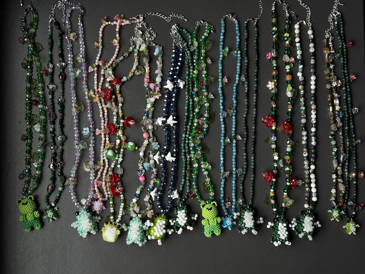 Beaded Necklace with Frog Charm – Forest Aesthetic Jewelry, Nature Inspired Necklace