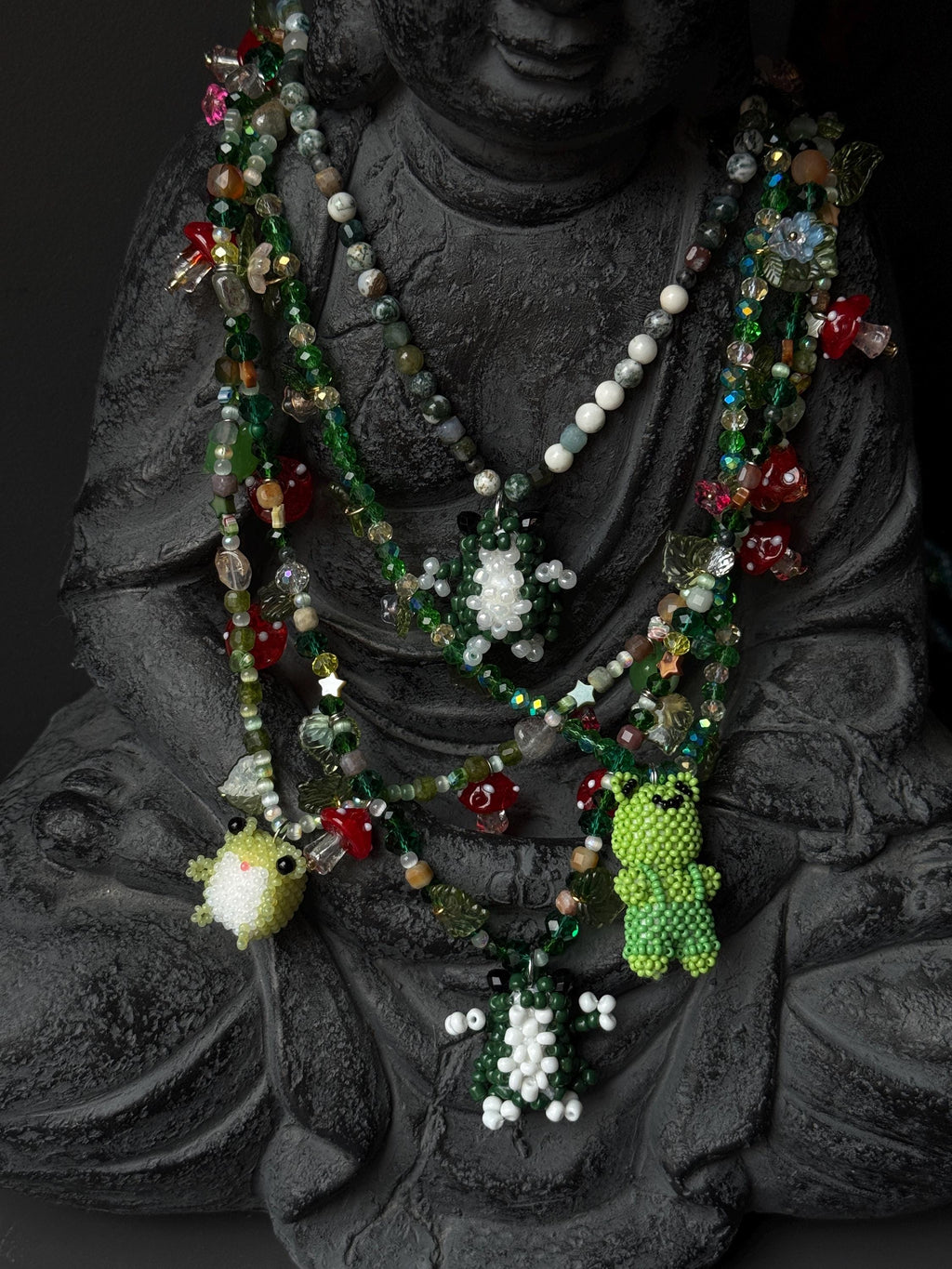 Beaded Necklace with Frog Charm – Forest Aesthetic Jewelry, Nature Inspired Necklace