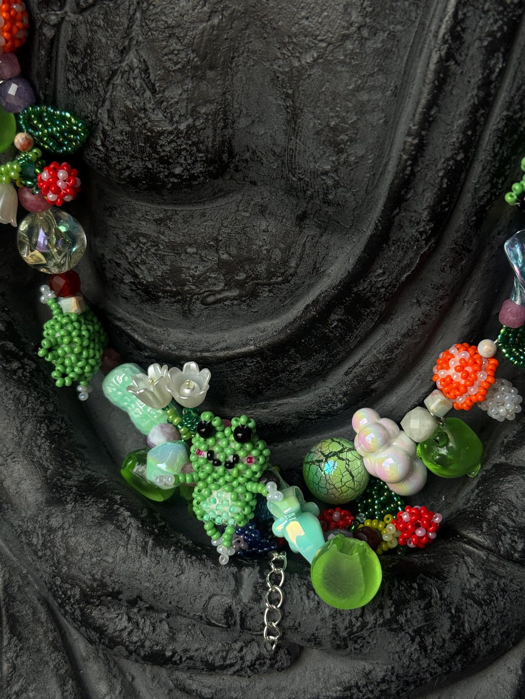 Forest Frog Jewelry Set – Handmade Beaded Necklace & Bracelet, Goblincore Fairycore Gift