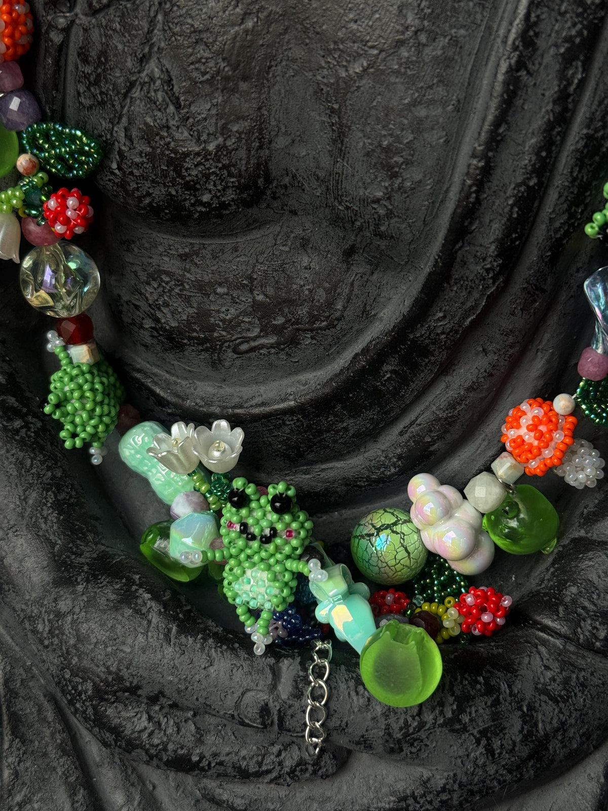 Forest Frog Jewelry Set – Handmade Beaded Necklace & Bracelet, Goblincore Fairycore Gift