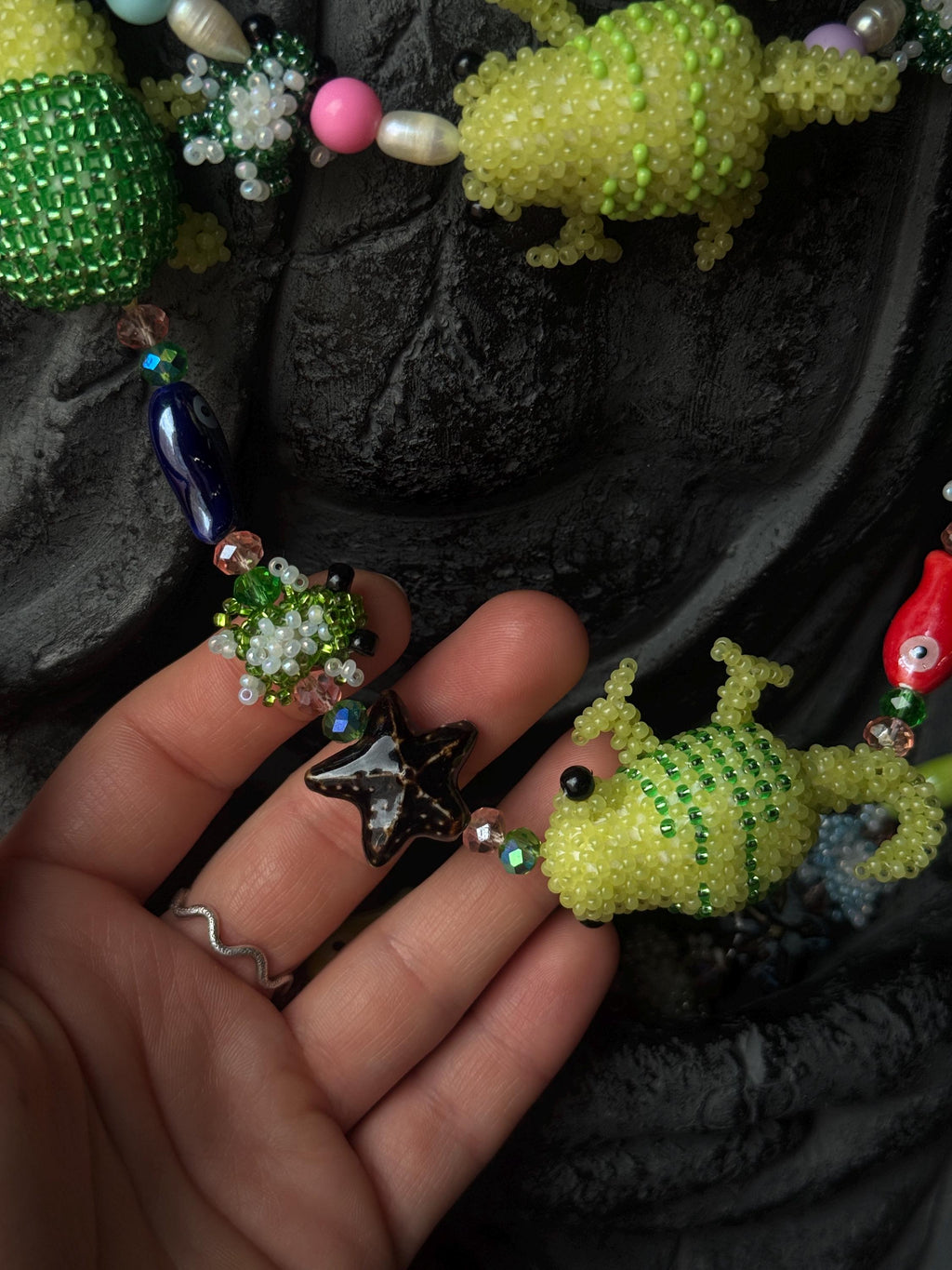 Forest Creature Jewelry Set – Handmade Beaded Necklace & Bracelet, Frog Turtle Chameleon Gift