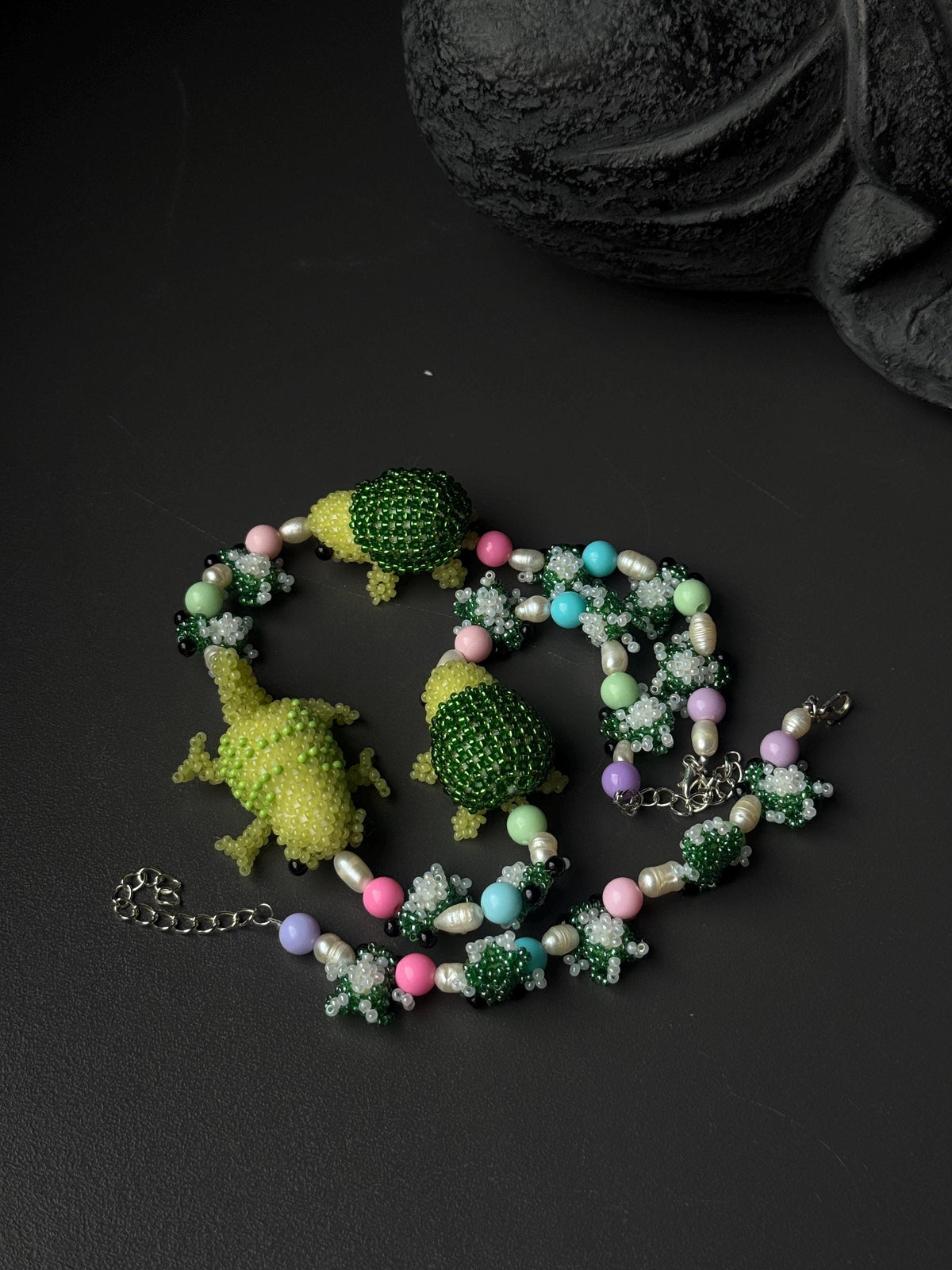 Forest Creature Jewelry Set – Handmade Beaded Necklace & Bracelet, Frog Turtle Chameleon Gift