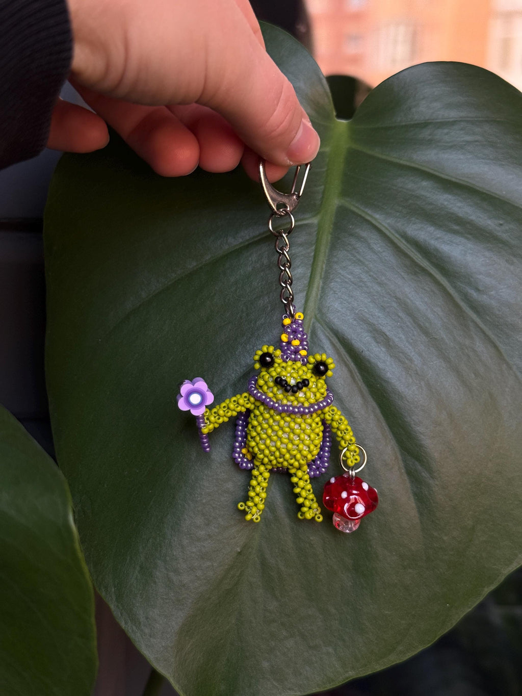 Handmade Beaded Frog Wizard Keychain, Cute Frog Charm, Frog Keyring, Gift for Frog Lovers