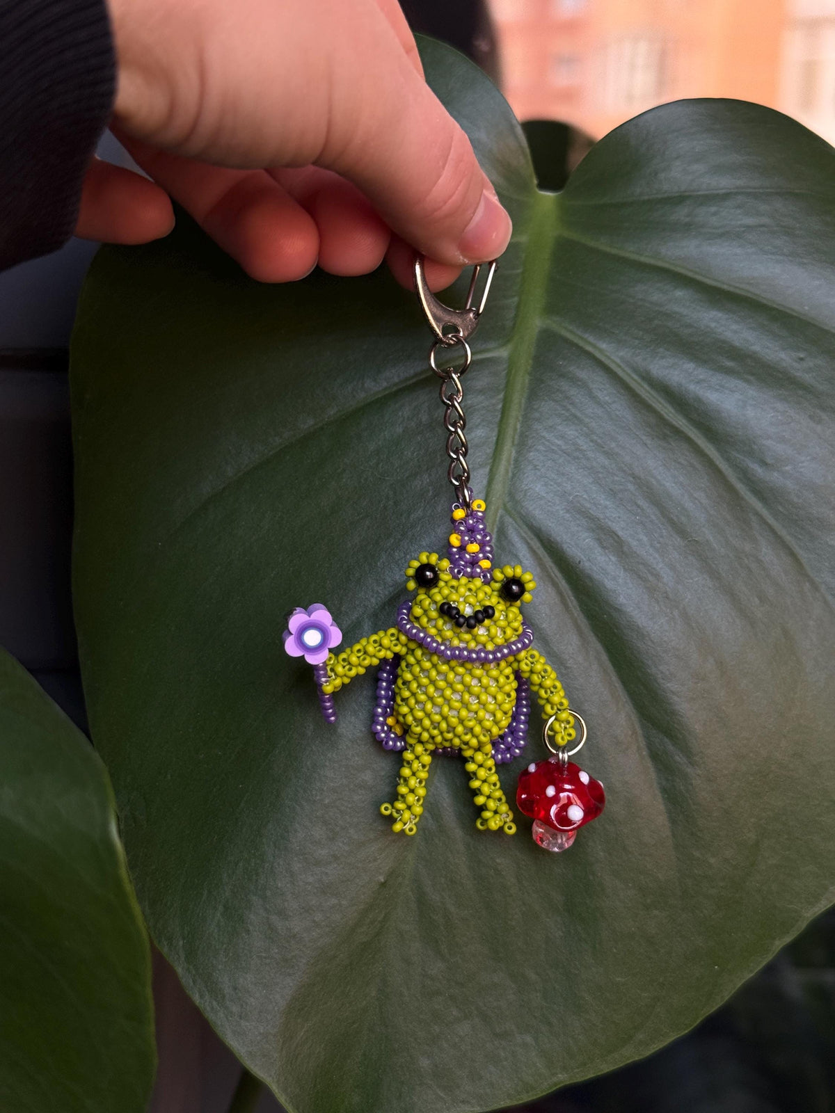 Handmade Beaded Frog Wizard Keychain, Cute Frog Charm, Frog Keyring, Gift for Frog Lovers