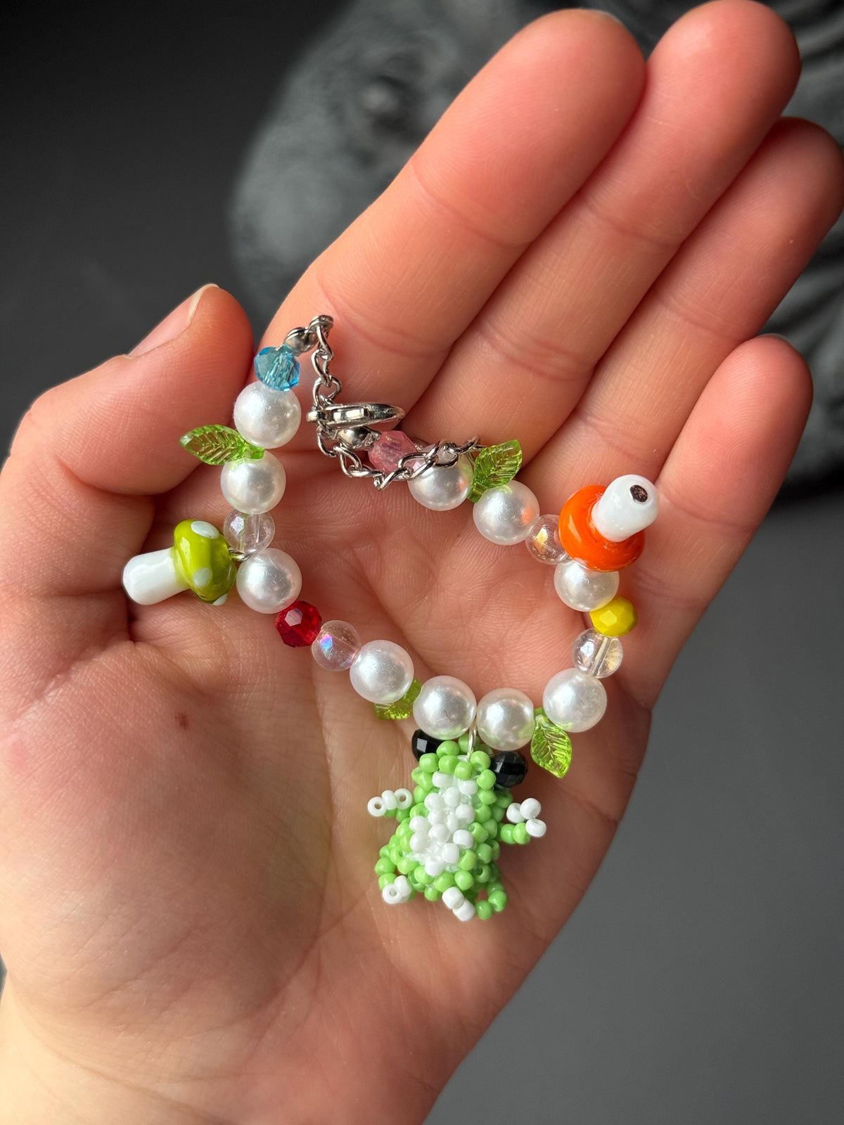 Frog Jewelry Set – Beaded Frog Necklace & Bracelet, Goblincore Fairycore