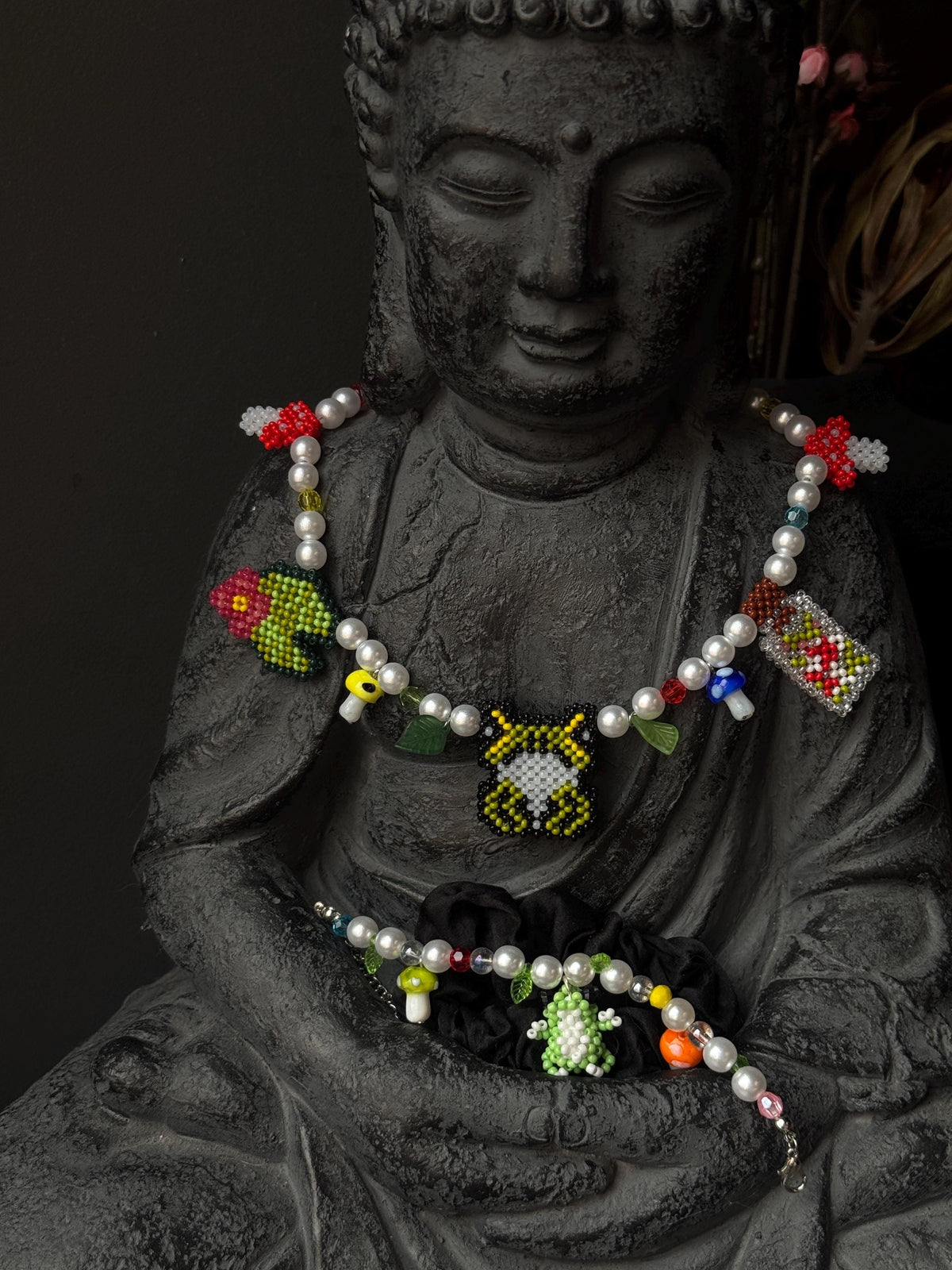 Frog Jewelry Set – Beaded Frog Necklace & Bracelet, Goblincore Fairycore