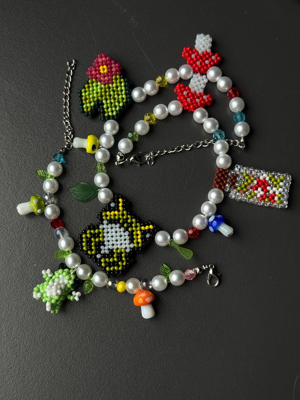 Frog Jewelry Set – Beaded Frog Necklace & Bracelet, Goblincore Fairycore