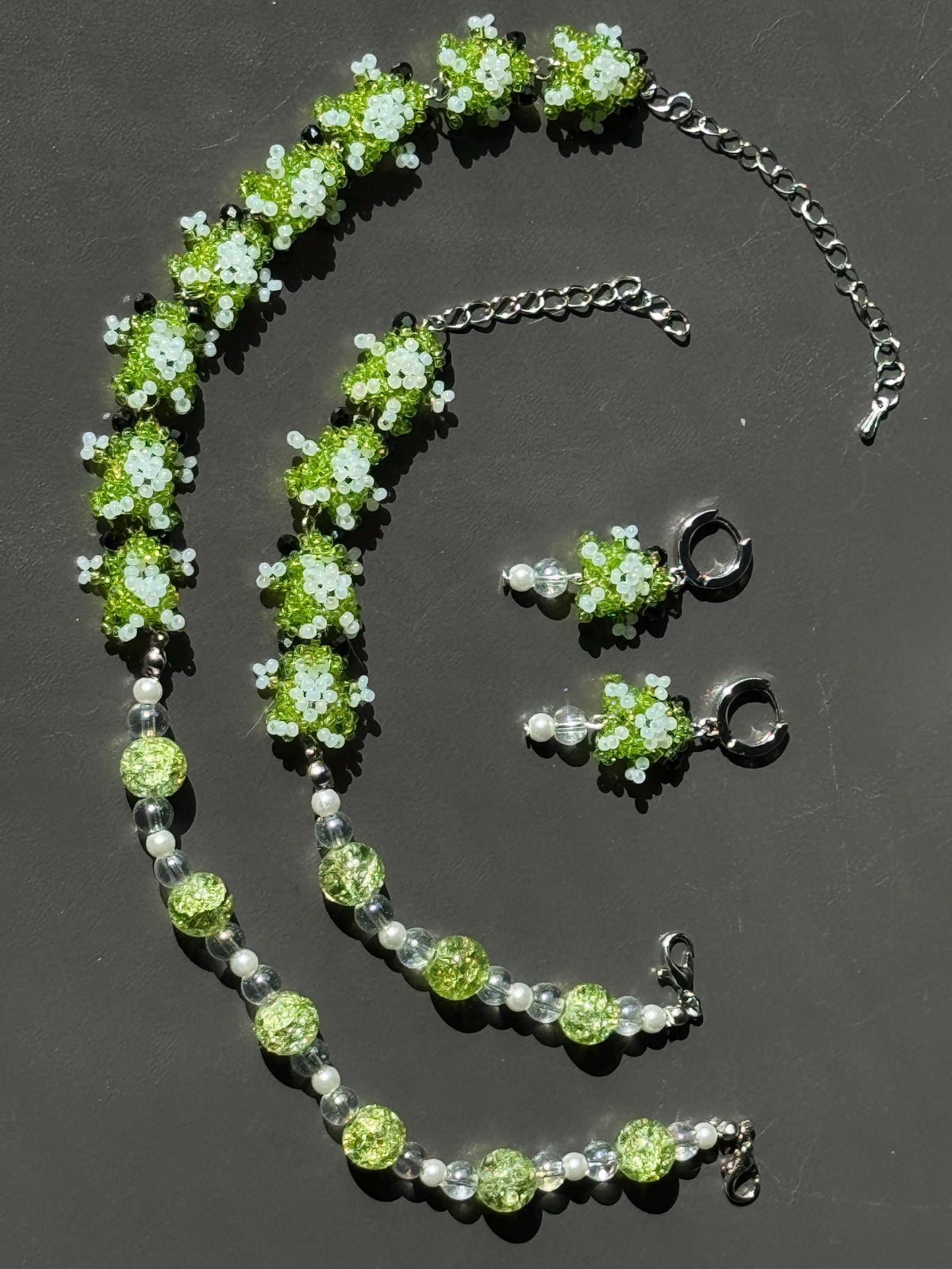 Beaded Frog Jewelry Set – Green Frog Necklace, Bracelet & Earrings