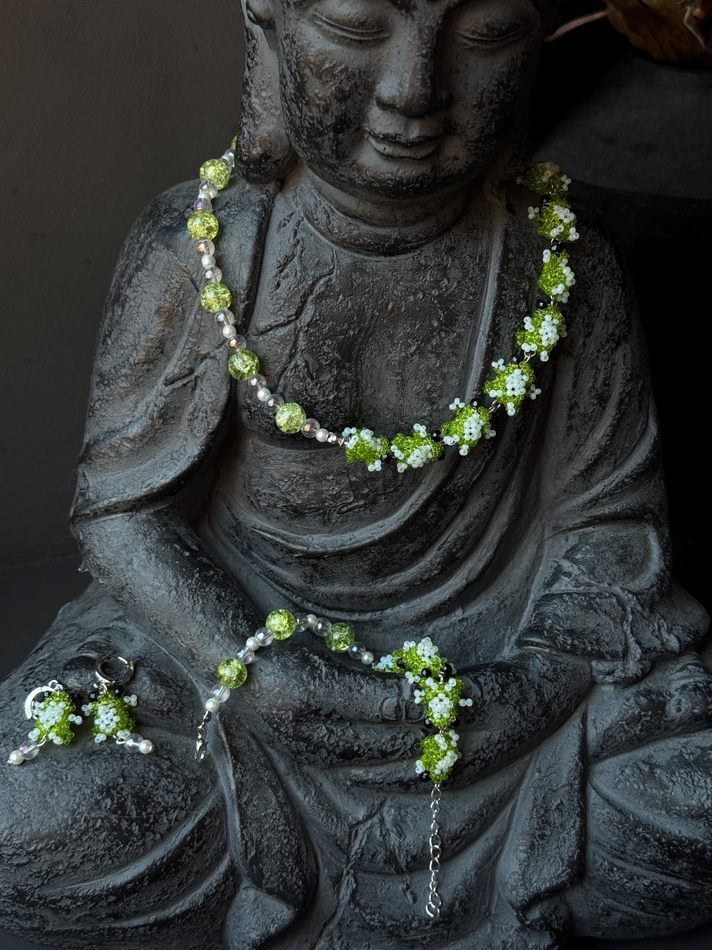 Beaded Frog Jewelry Set – Green Frog Necklace, Bracelet & Earrings