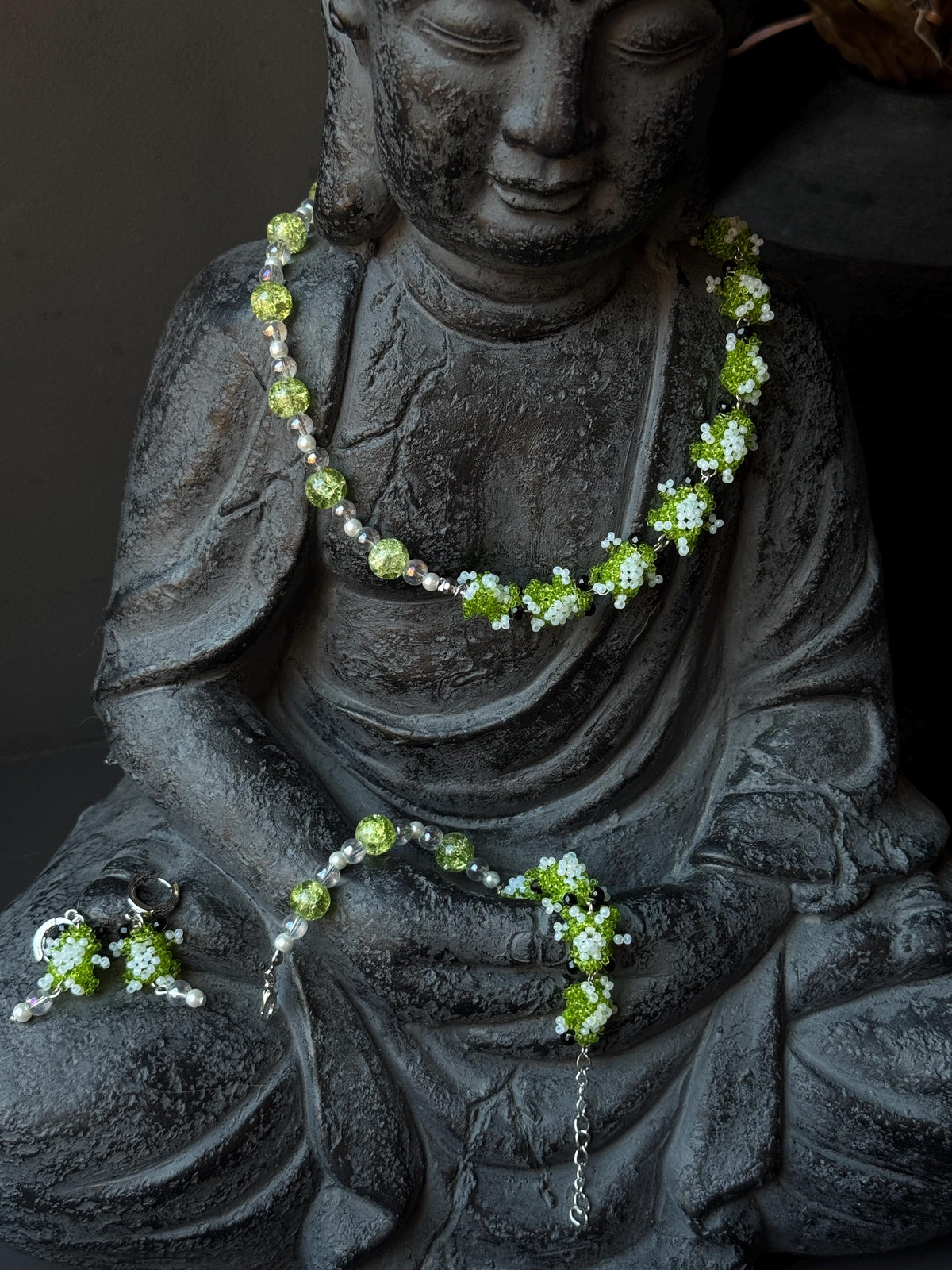 Beaded Frog Jewelry Set – Green Frog Necklace, Bracelet & Earrings
