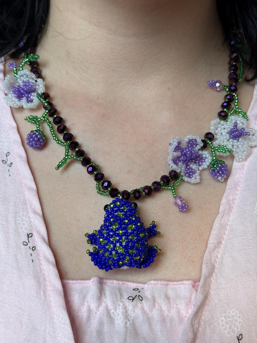 Floral Frog Necklace – Handmade Beaded Frog Necklace