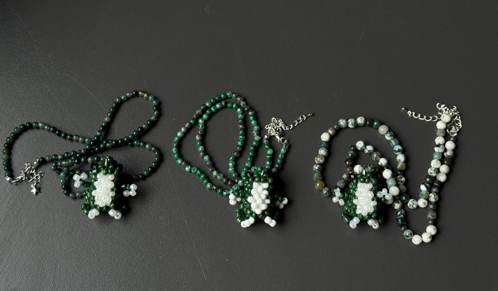 Beaded Necklace with Frog Charm – Forest Aesthetic Jewelry, Nature Inspired Necklace