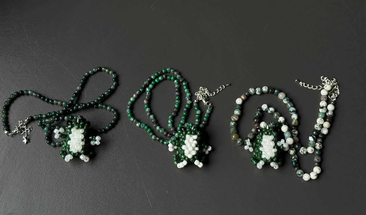 Beaded Necklace with Frog Charm – Forest Aesthetic Jewelry, Nature Inspired Necklace