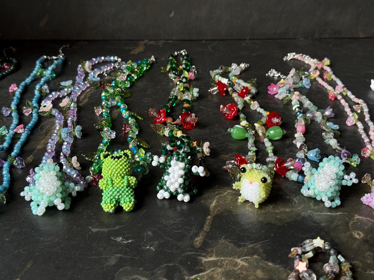 Beaded Necklace with Frog Charm – Forest Aesthetic Jewelry, Nature Inspired Necklace
