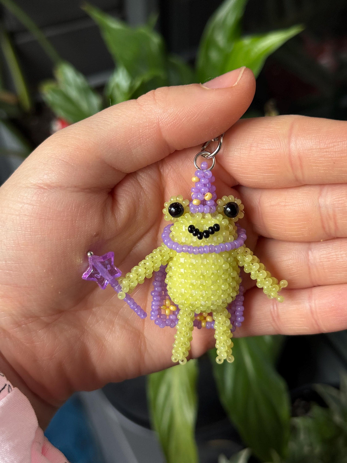 Handmade Beaded Frog Wizard Keychain, Cute Frog Charm, Frog Keyring, Gift for Frog Lovers