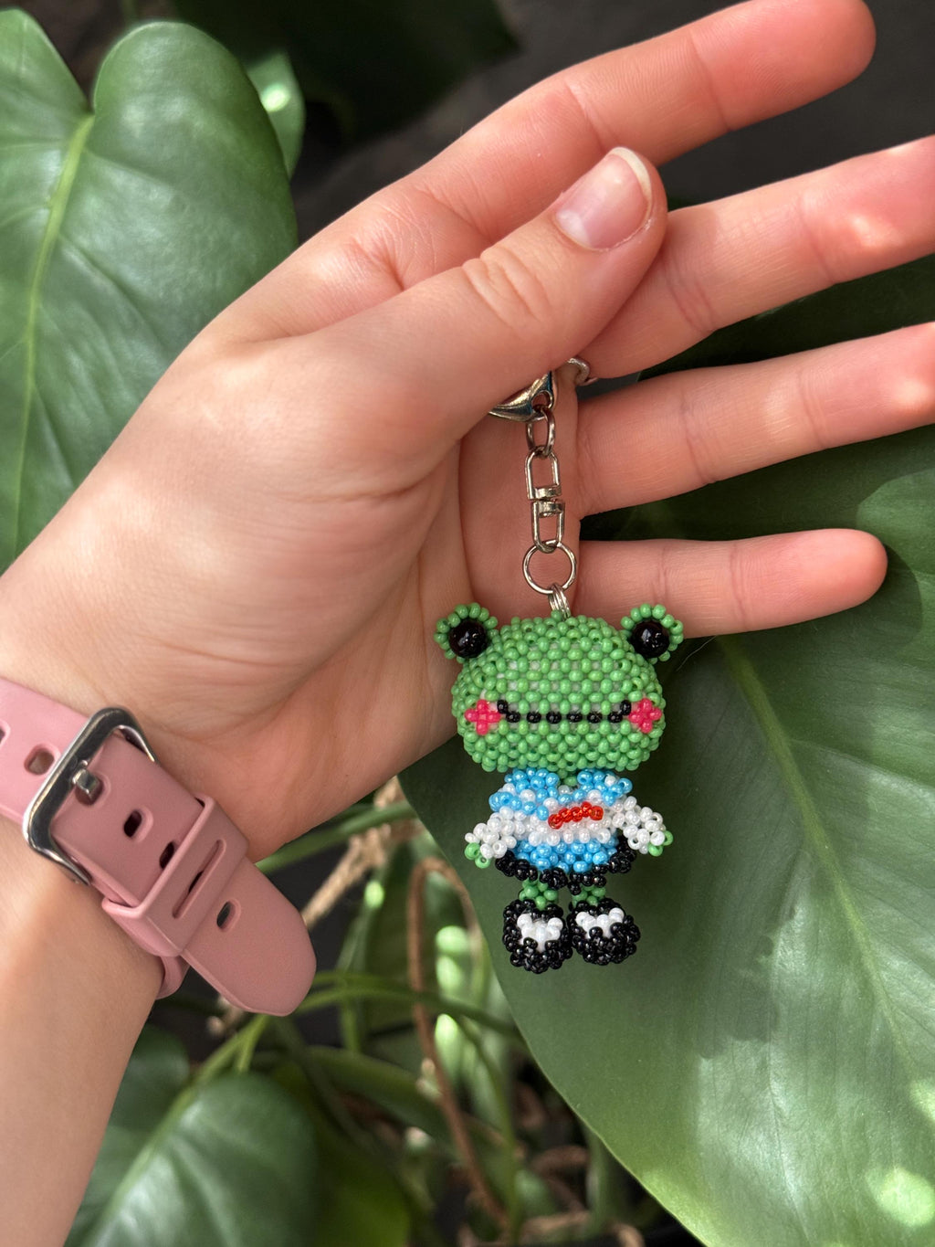 Handmade Beaded Frog Keychain, Cute Frog Charm, Frog Keyring, Gift for Frog Lovers