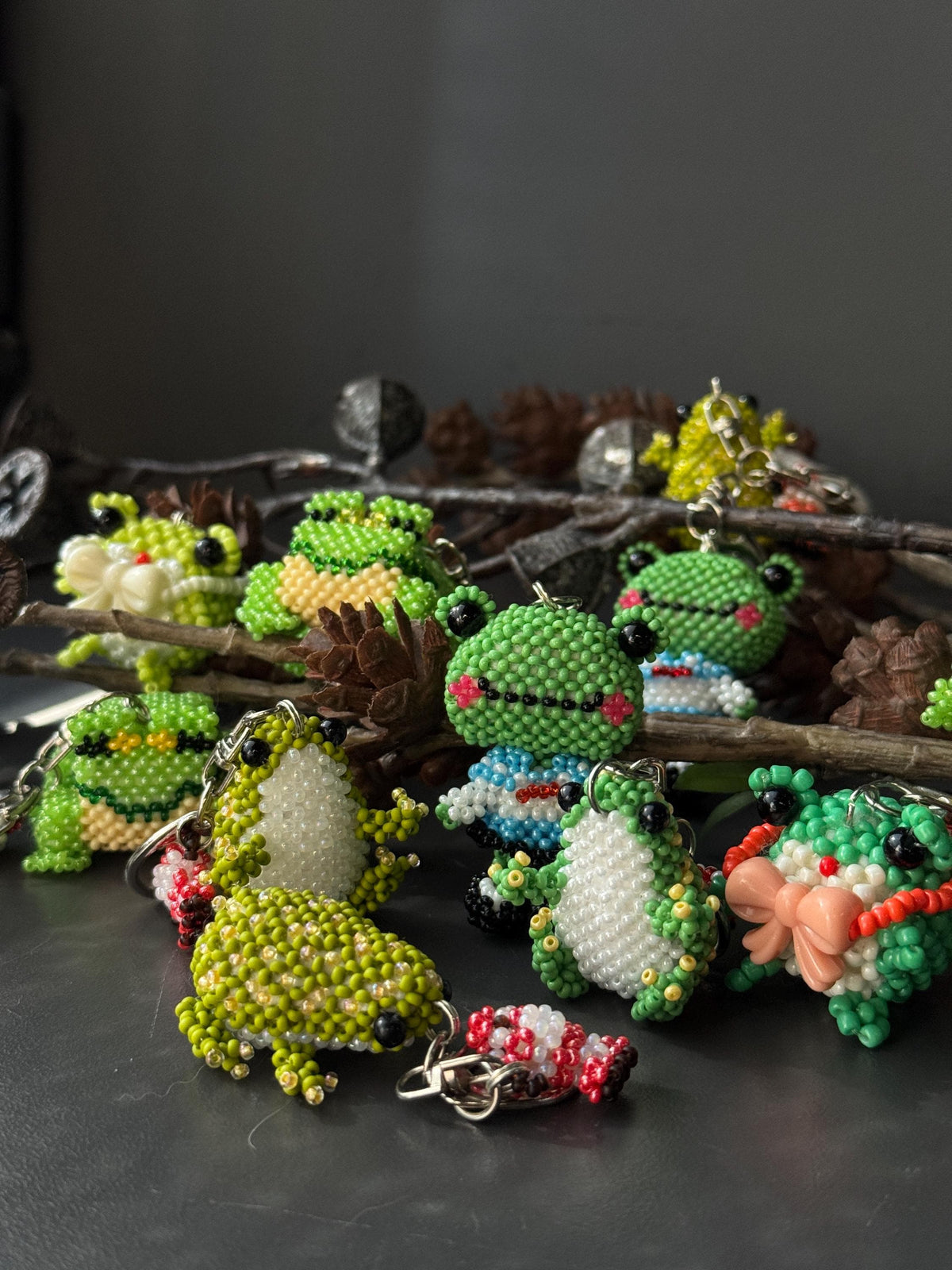 Handmade Beaded Frog Keychain, Cute Frog Charm, Frog Keyring, Gift for Frog Lovers