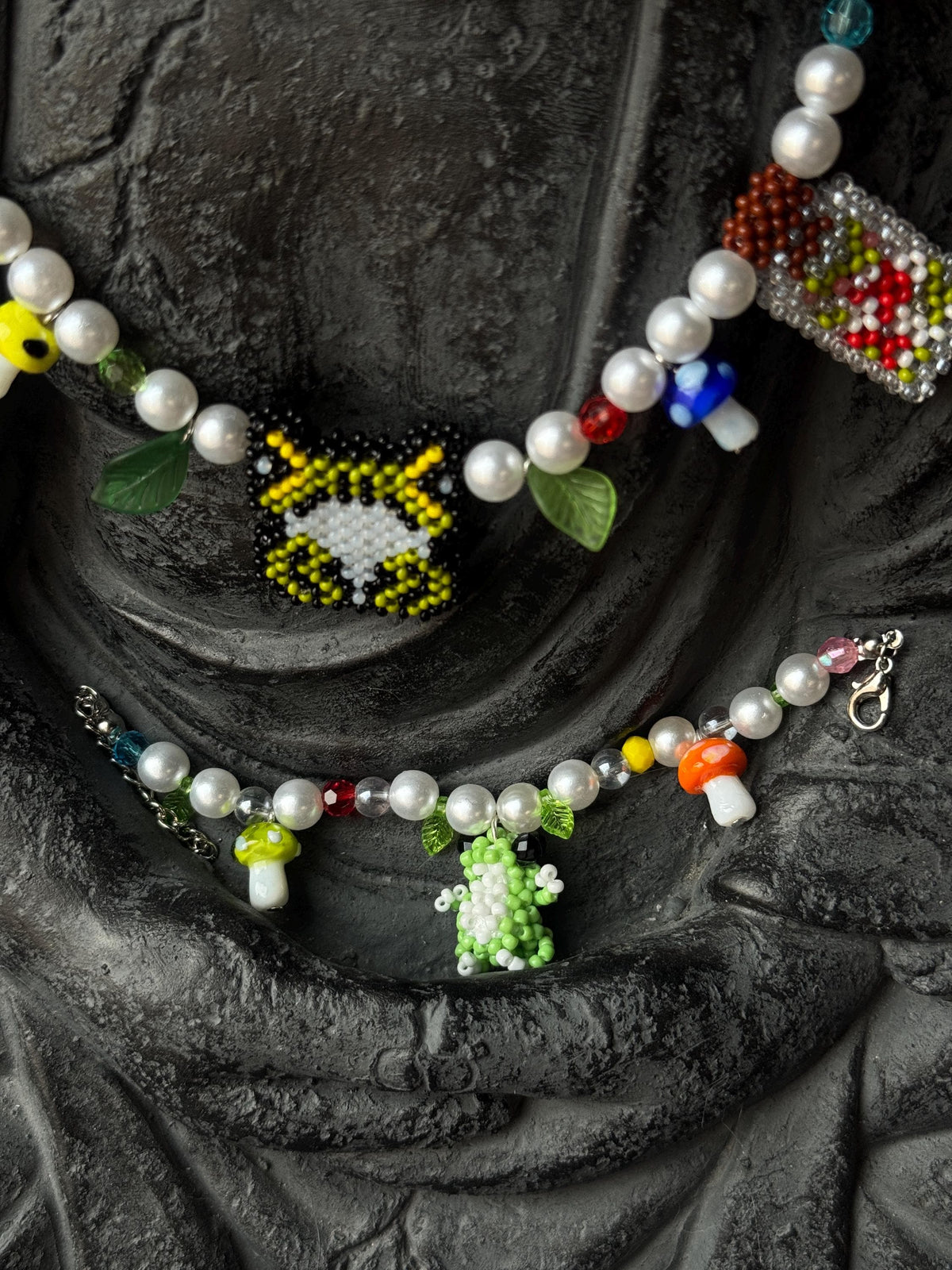 Frog Jewelry Set – Beaded Frog Necklace & Bracelet, Goblincore Fairycore