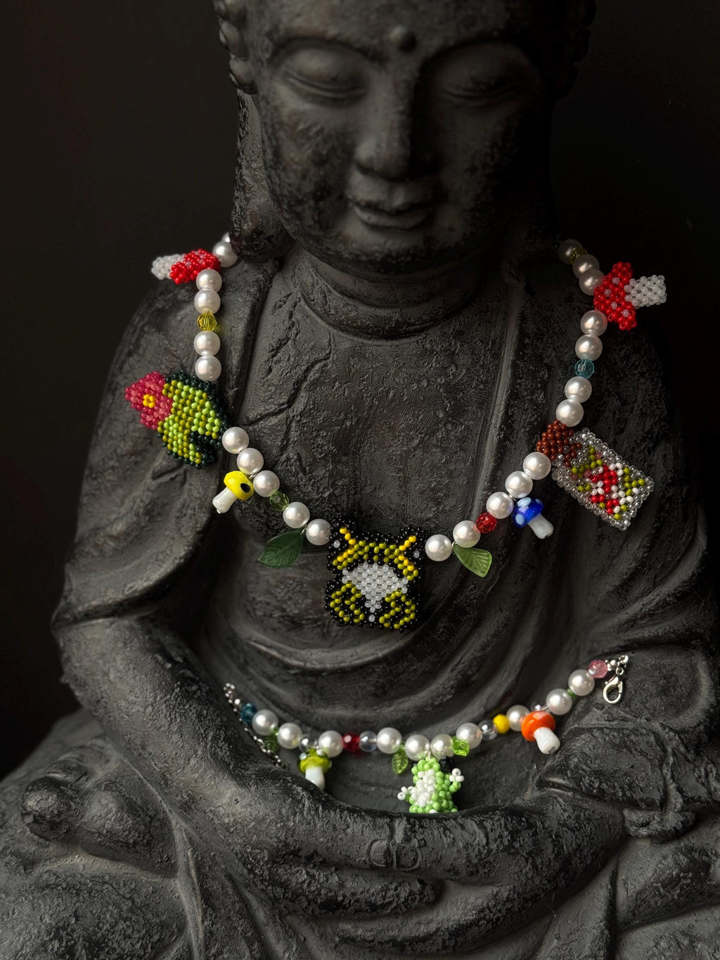 Frog Jewelry Set – Beaded Frog Necklace & Bracelet, Goblincore Fairycore